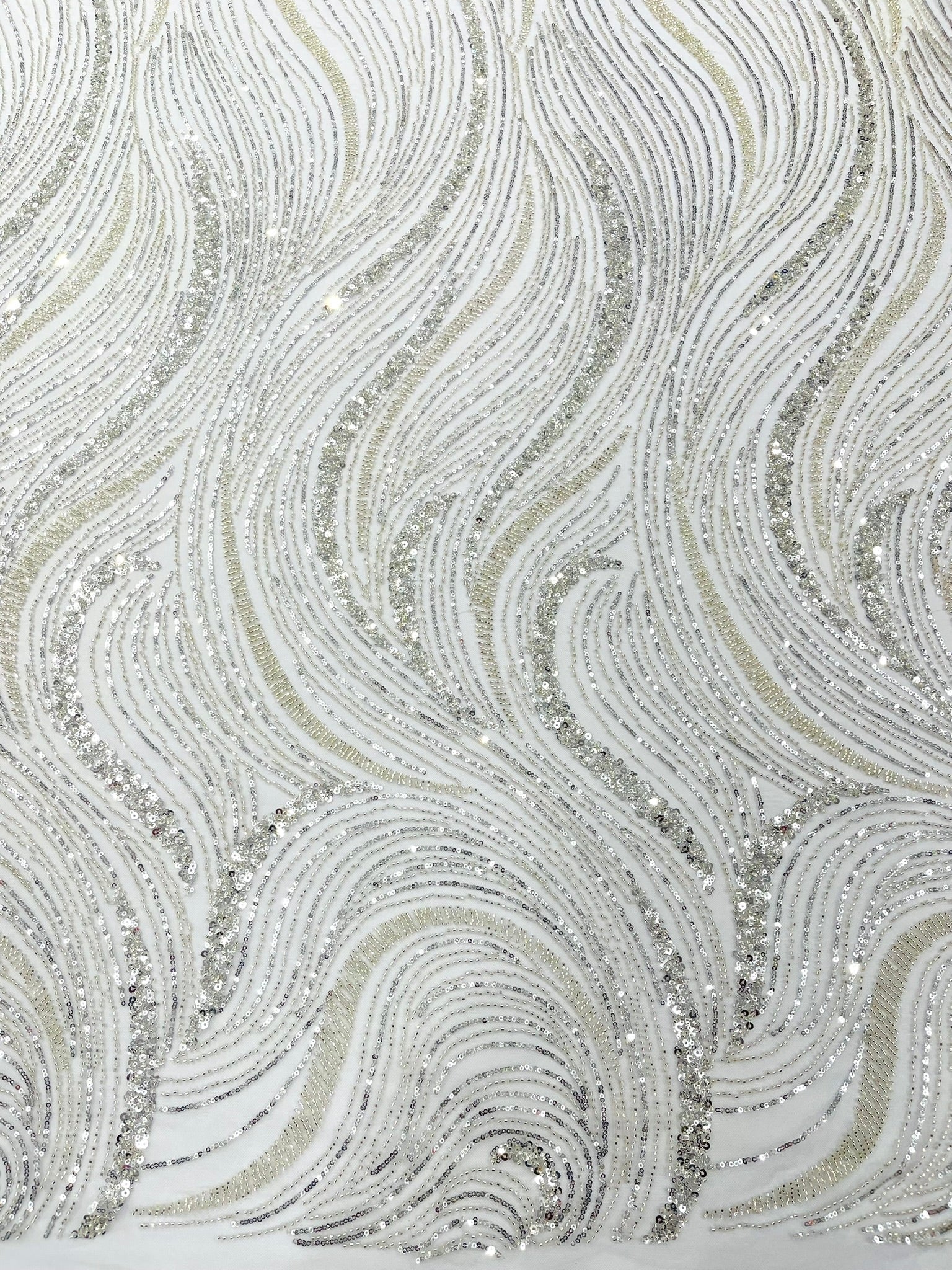 Luxury Wave Beaded Lace Fabric| Prom| Wedding| By The Yard. - New Creations Fabric & Foam Inc