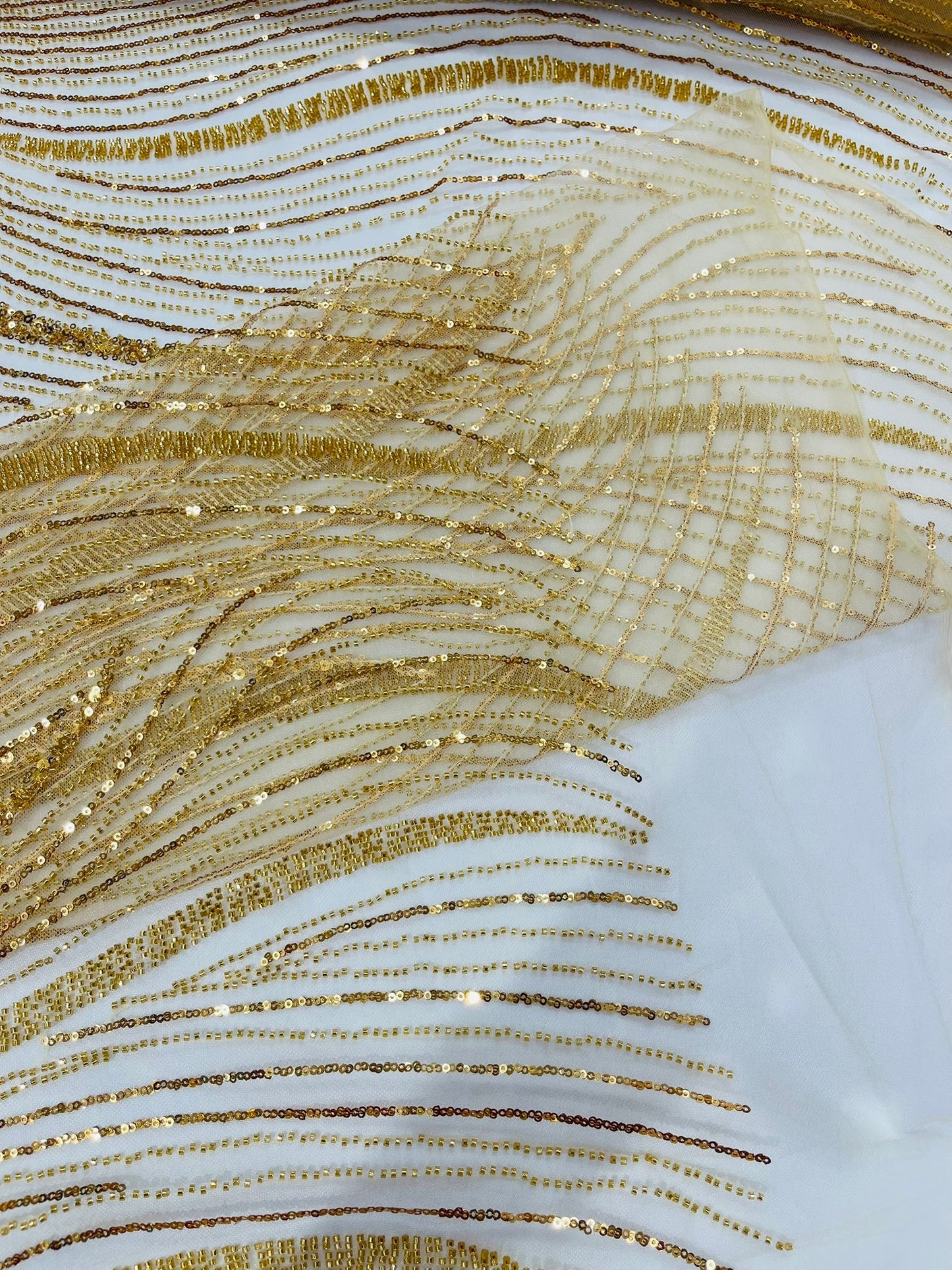 Luxury Wave Beaded Lace Fabric| Prom| Wedding| By The Yard. - New Creations Fabric & Foam Inc