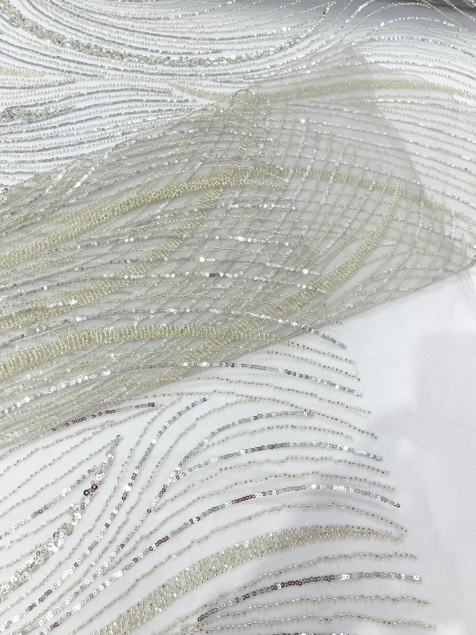 Luxury Wave Beaded Lace Fabric| Prom| Wedding| By The Yard. - New Creations Fabric & Foam Inc