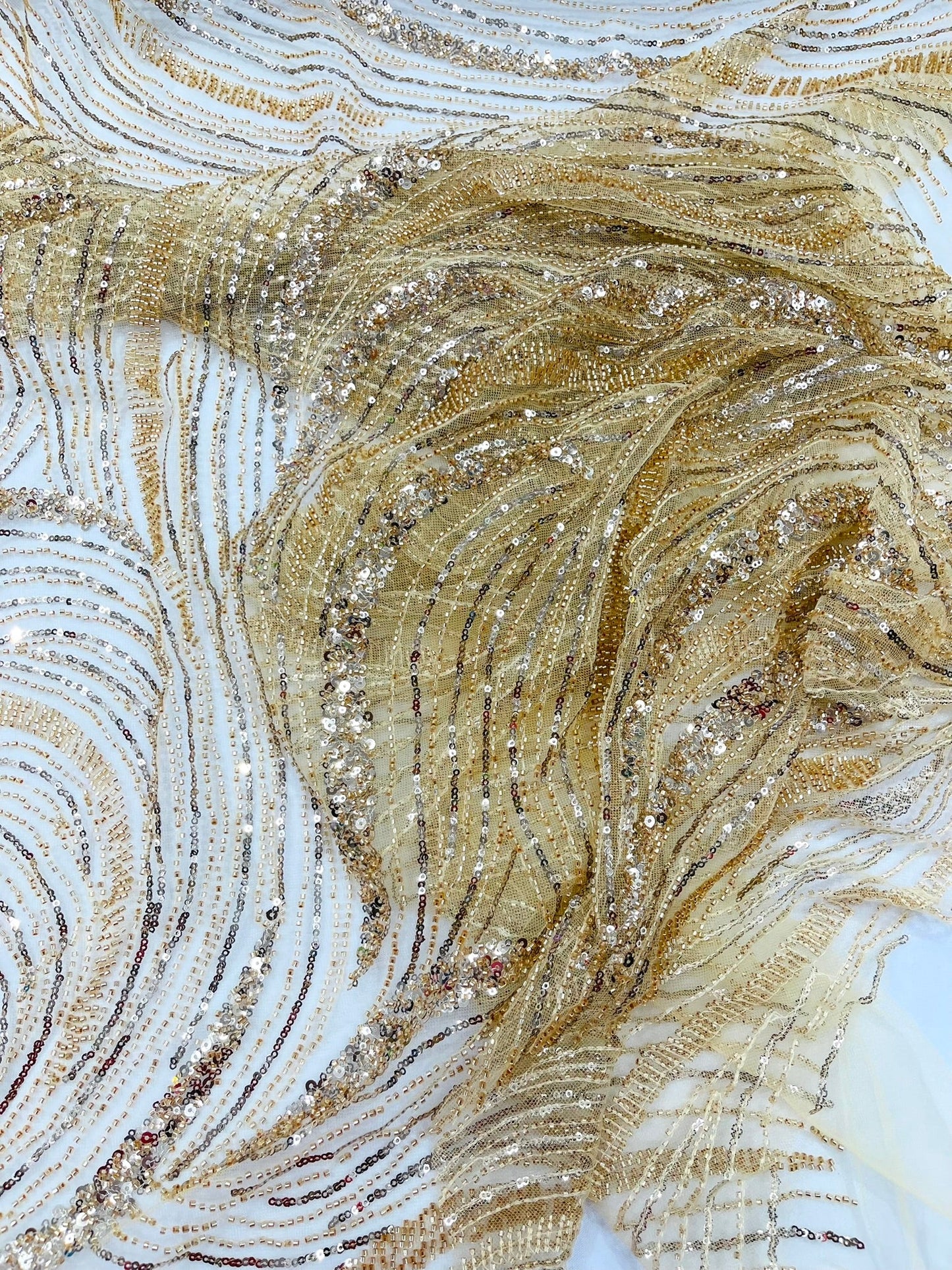 Luxury Wave Beaded Lace Fabric| Prom| Wedding| By The Yard. - New Creations Fabric & Foam Inc