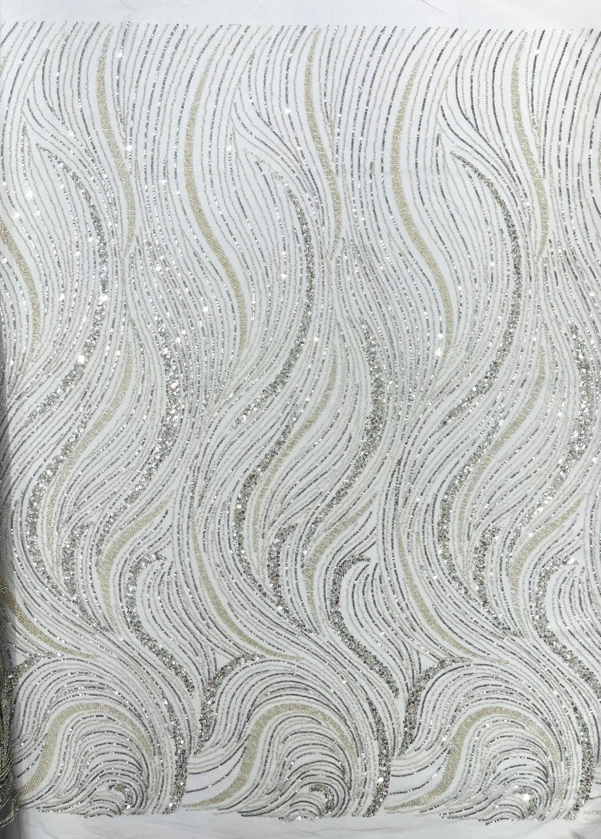 Luxury Wave Beaded Lace Fabric| Prom| Wedding| By The Yard. - New Creations Fabric & Foam Inc