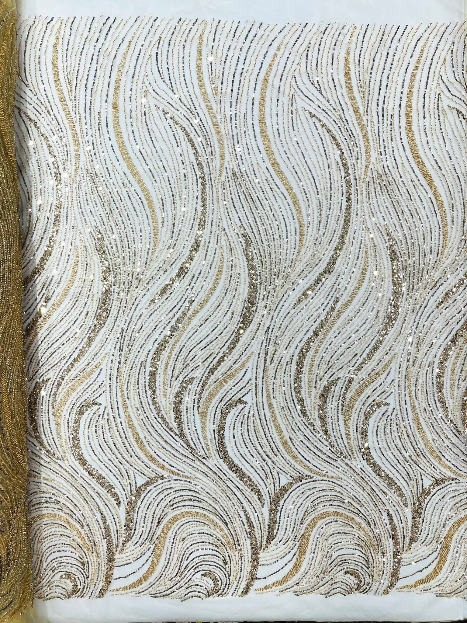 Luxury Wave Beaded Lace Fabric| Prom| Wedding| By The Yard. - New Creations Fabric & Foam Inc
