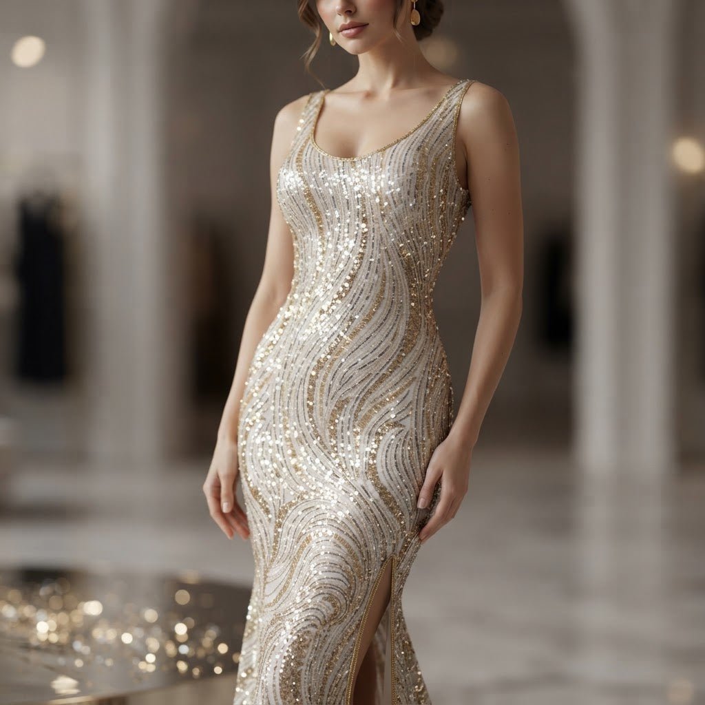 Luxury Wave Beaded Lace Fabric| Prom| Wedding| By The Yard. - New Creations Fabric & Foam Inc