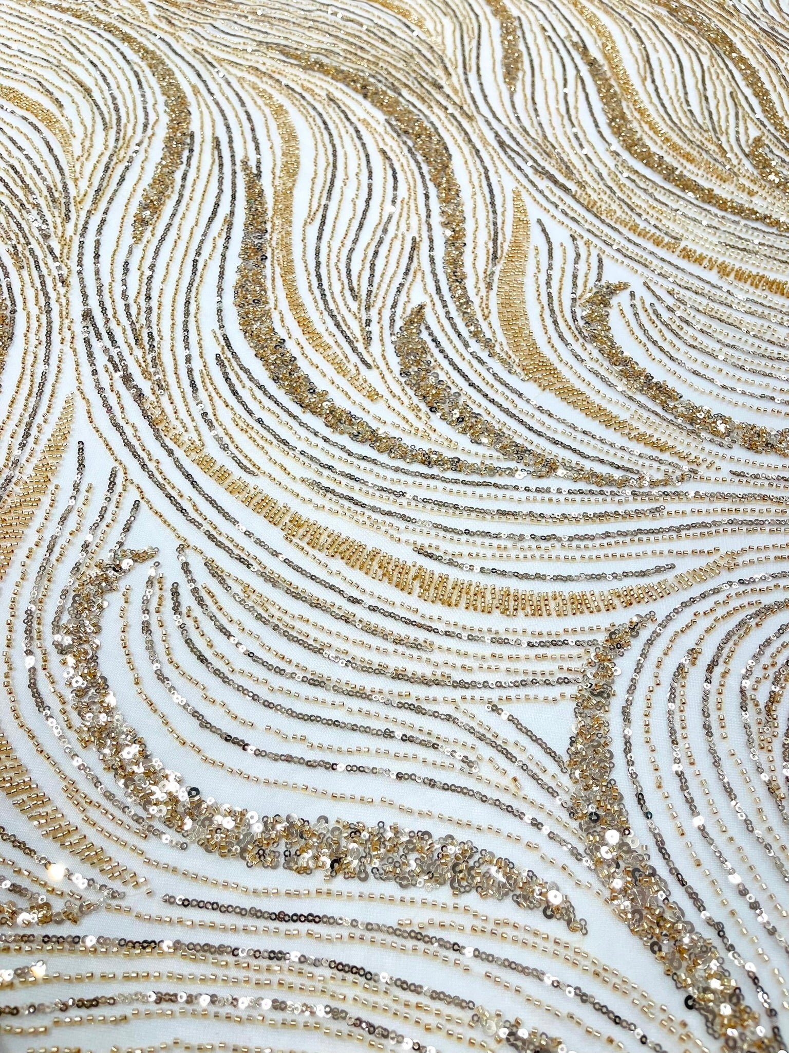 Luxury Wave Beaded Lace Fabric| Prom| Wedding| By The Yard. - New Creations Fabric & Foam Inc