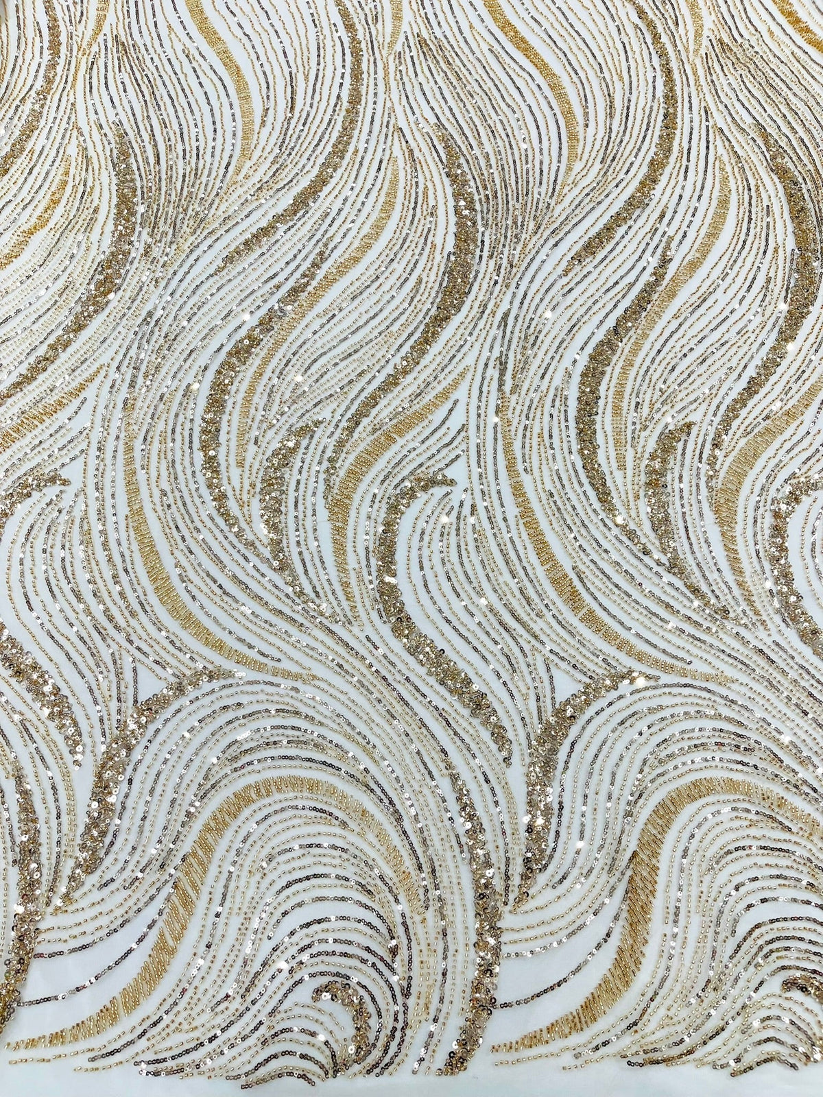 Luxury Wave Beaded Lace Fabric| Prom| Wedding| By The Yard. - New Creations Fabric & Foam Inc