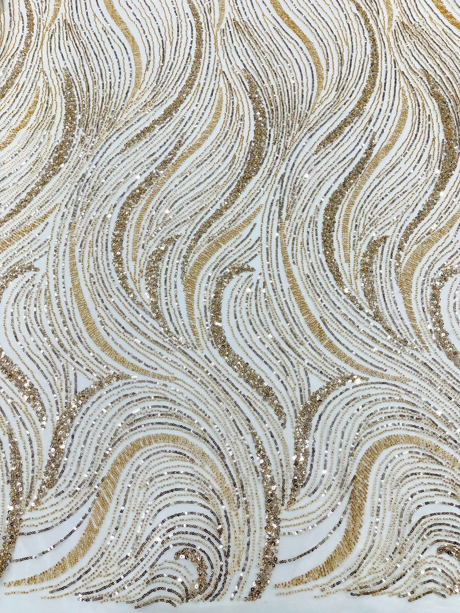 Luxury Wave Beaded Lace Fabric| Prom| Wedding| By The Yard. - New Creations Fabric & Foam Inc