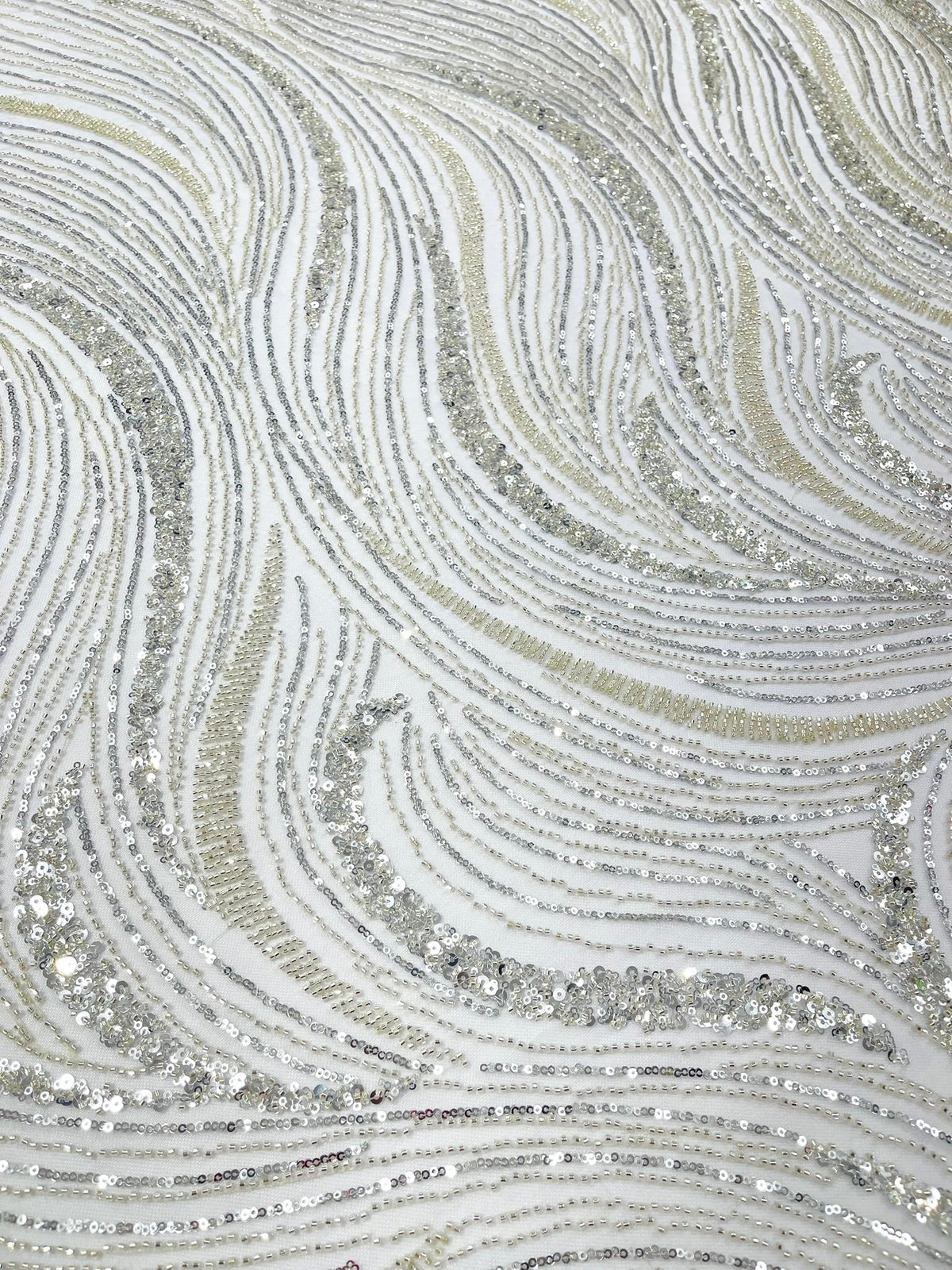 Luxury Wave Beaded Lace Fabric| Prom| Wedding| By The Yard. - New Creations Fabric & Foam Inc