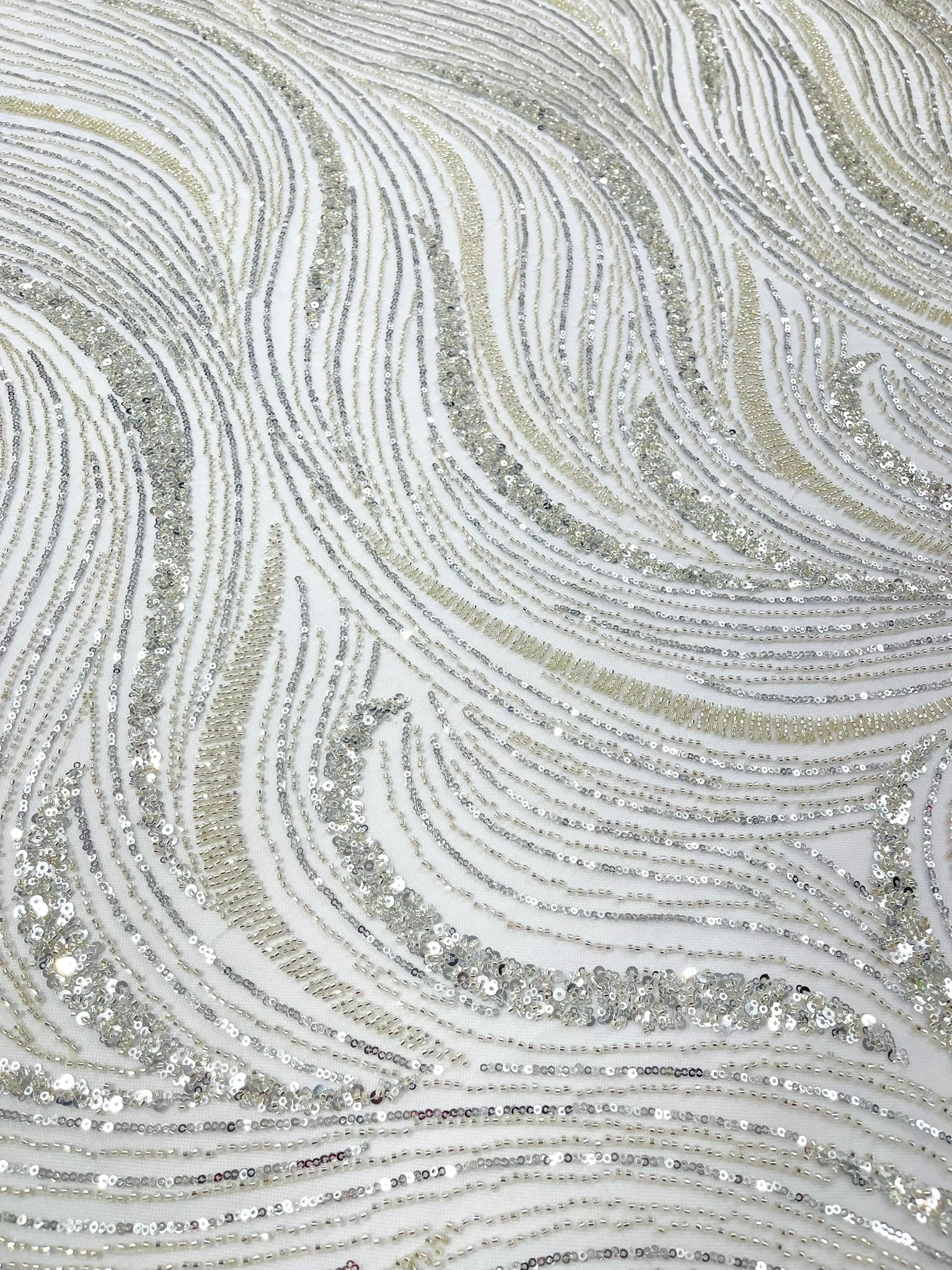 Luxury Wave Beaded Lace Fabric| Prom| Wedding| By The Yard. - New Creations Fabric & Foam Inc