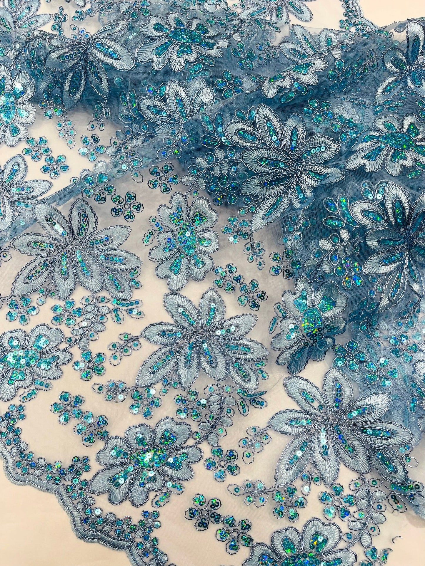 Metallic floral lace design embroidered 54" Wide | New Creations Fabric & Foam Inc. - New Creations Fabric & Foam Inc