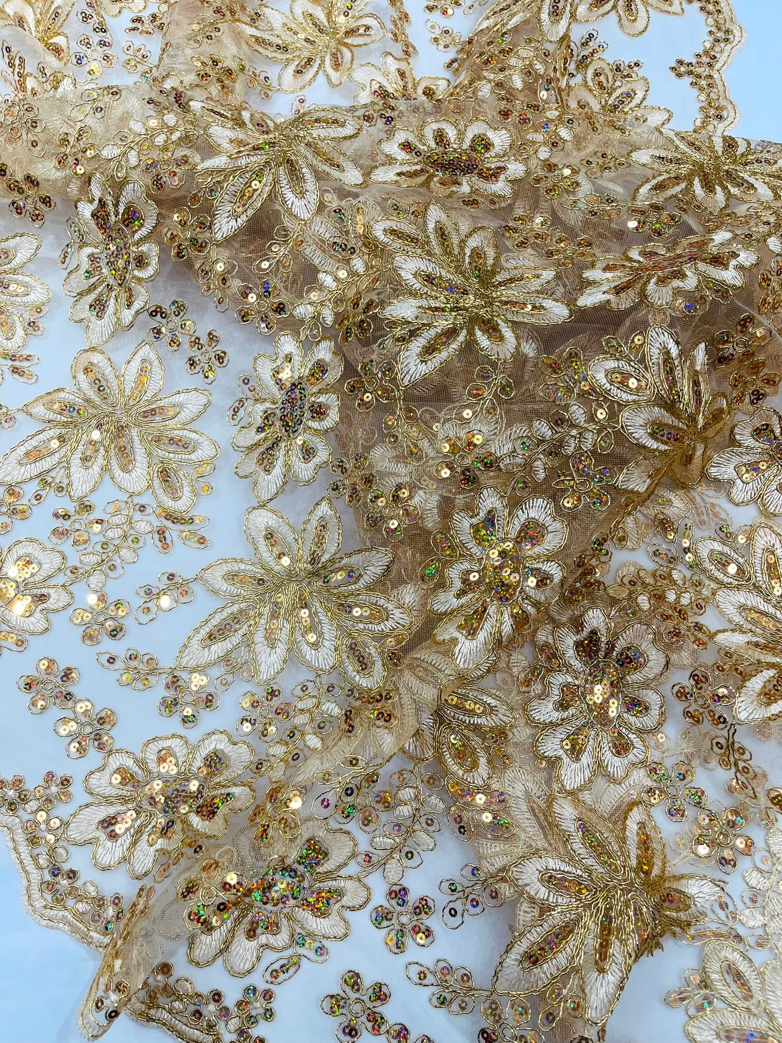 Metallic floral lace design embroidered 54" Wide | New Creations Fabric & Foam Inc. - New Creations Fabric & Foam Inc