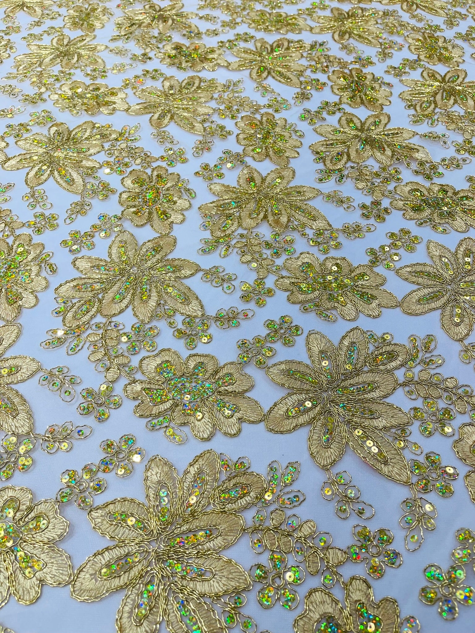 Metallic floral lace design embroidered 54" Wide | New Creations Fabric & Foam Inc. - New Creations Fabric & Foam Inc