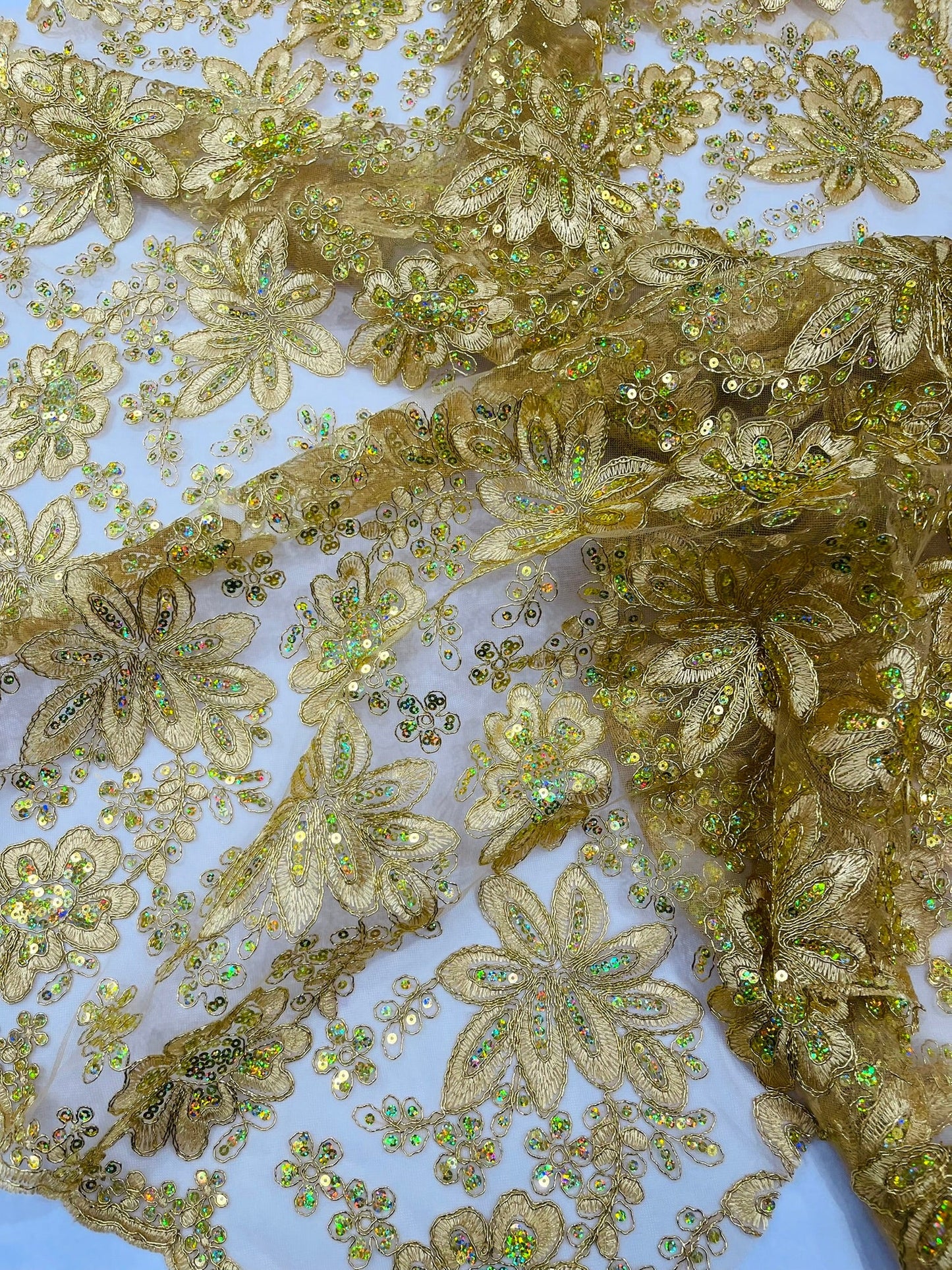 Metallic floral lace design embroidered 54" Wide | New Creations Fabric & Foam Inc. - New Creations Fabric & Foam Inc