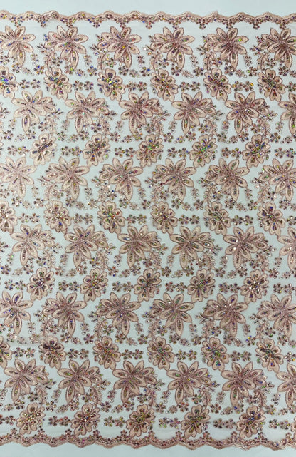 Metallic floral lace design embroidered 54" Wide | New Creations Fabric & Foam Inc. - New Creations Fabric & Foam Inc