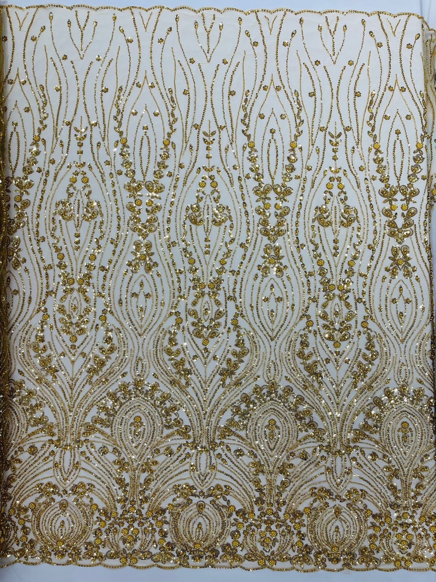 Modern Luxury Beaded Fabric Embroidered on a Mesh Lace 54” Wide| New Creations Fabric & Foam Inc. - New Creations Fabric & Foam Inc