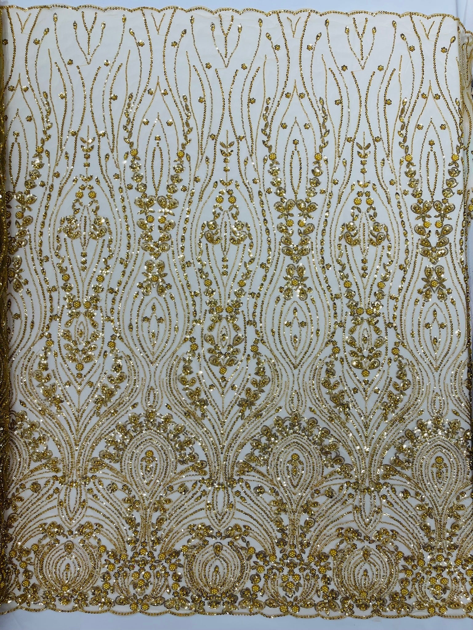 Modern Luxury Beaded Fabric Embroidered on a Mesh Lace 54” Wide| New Creations Fabric & Foam Inc. - New Creations Fabric & Foam Inc
