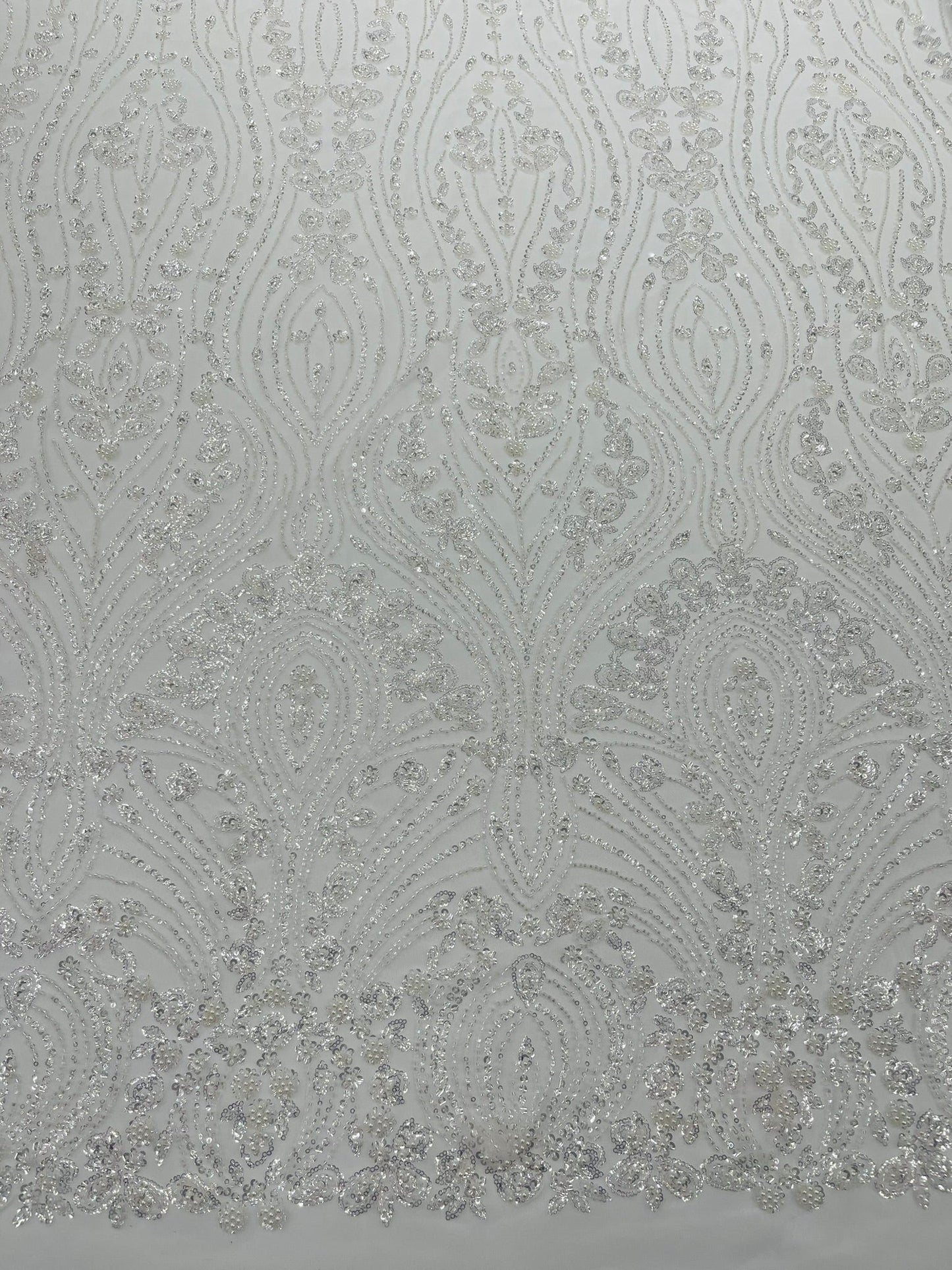 Modern Luxury Beaded Fabric Embroidered on a Mesh Lace 54” Wide| New Creations Fabric & Foam Inc. - New Creations Fabric & Foam Inc