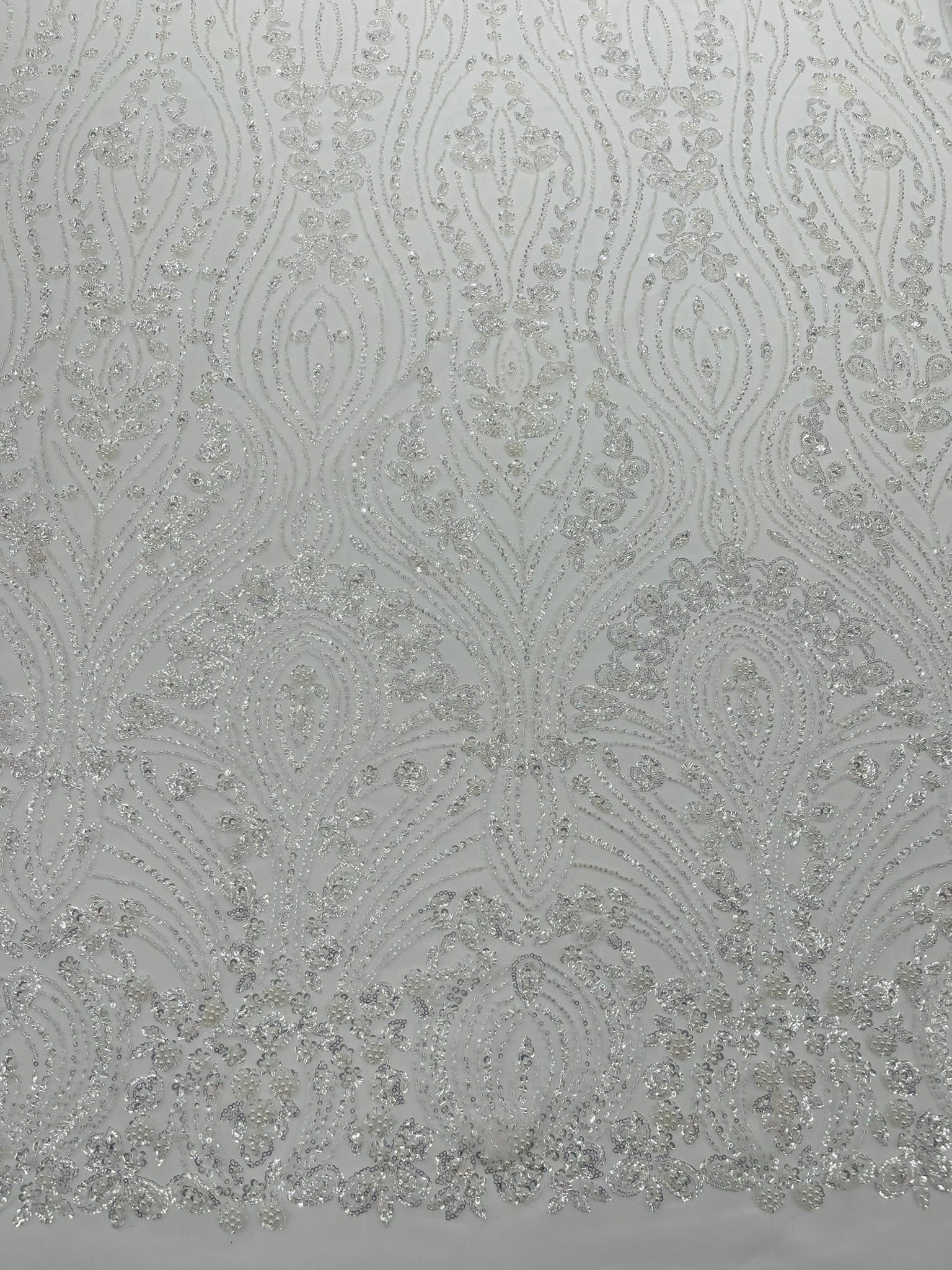 Modern Luxury Beaded Fabric Embroidered on a Mesh Lace 54” Wide| New Creations Fabric & Foam Inc. - New Creations Fabric & Foam Inc