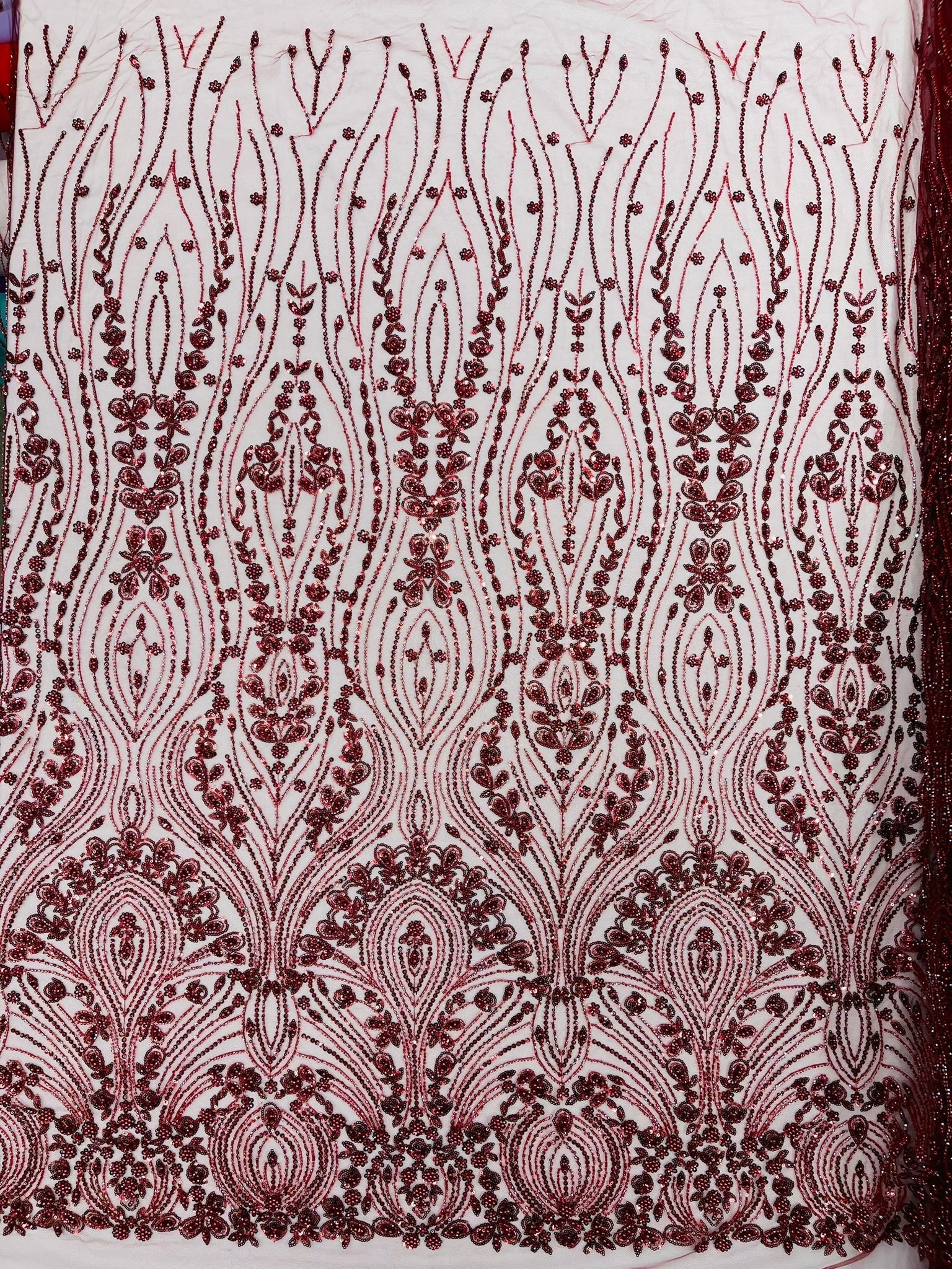 Modern Luxury Beaded Fabric Embroidered on a Mesh Lace 54” Wide| New Creations Fabric & Foam Inc. - New Creations Fabric & Foam Inc
