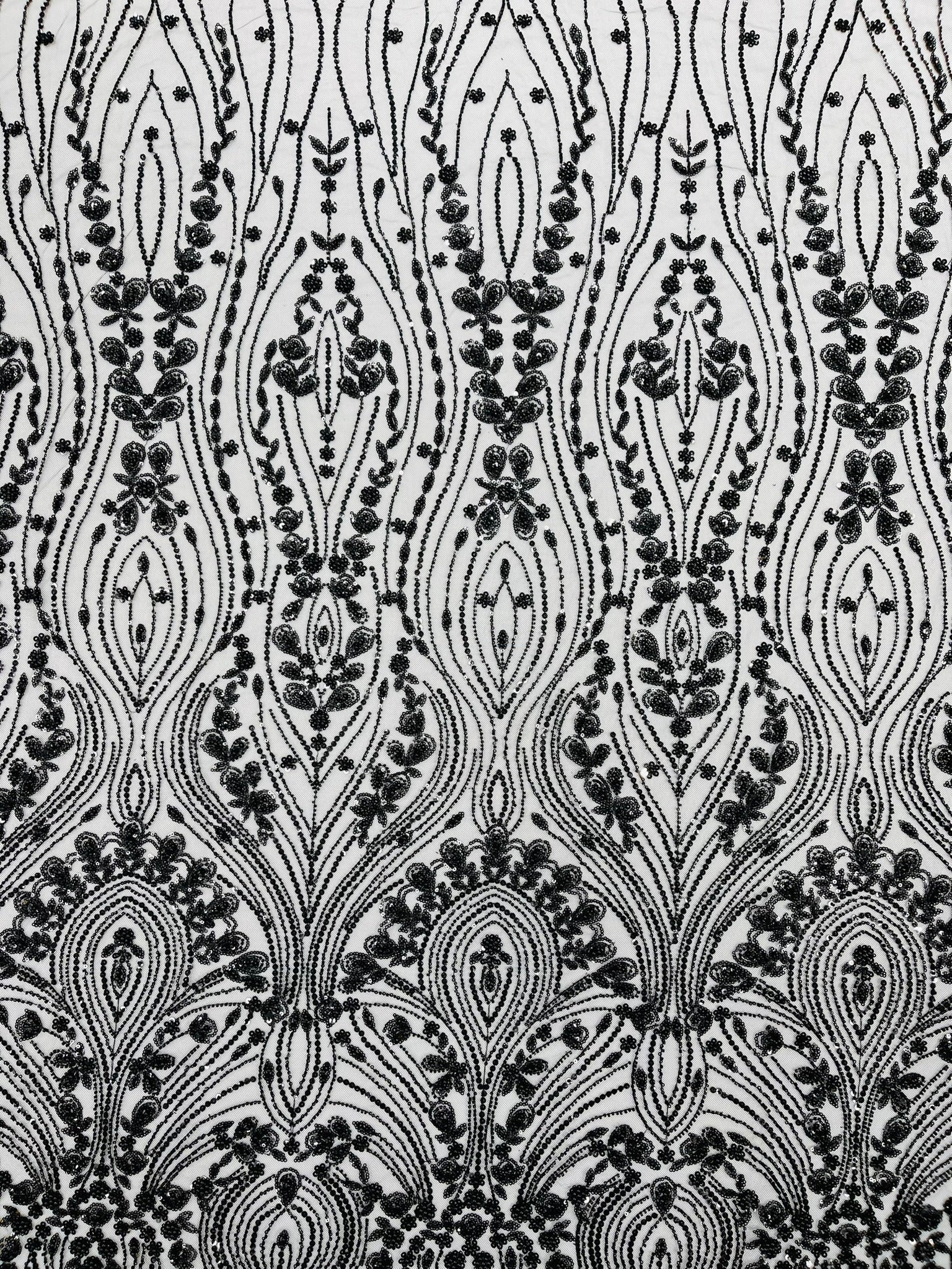 Modern Luxury Beaded Fabric Embroidered on a Mesh Lace 54” Wide| New Creations Fabric & Foam Inc. - New Creations Fabric & Foam Inc