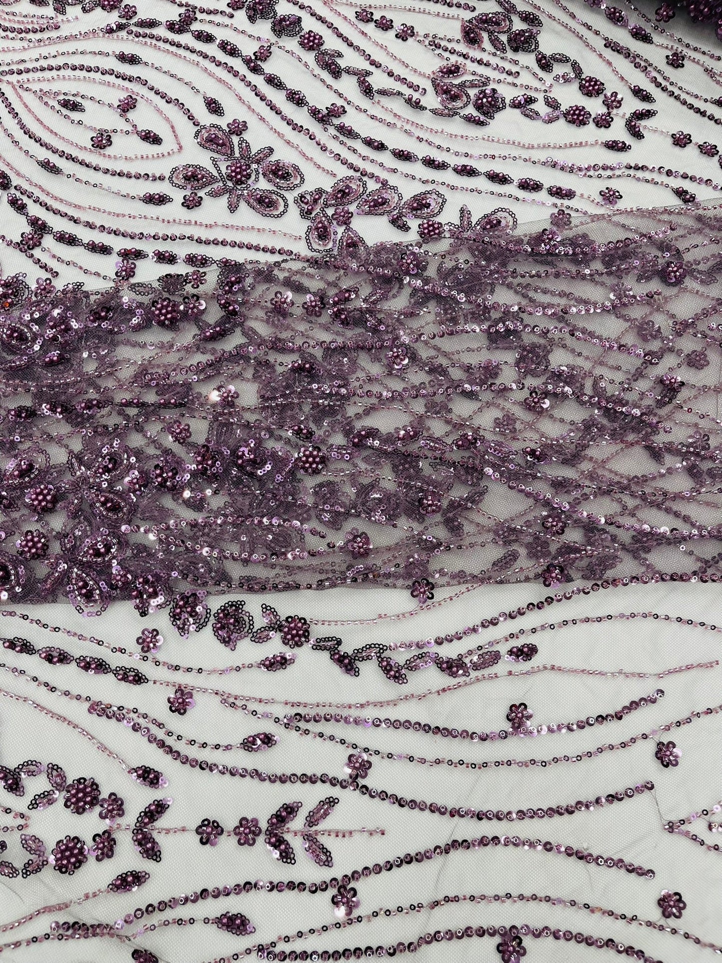 Modern Luxury Beaded Fabric Embroidered on a Mesh Lace 54” Wide| New Creations Fabric & Foam Inc. - New Creations Fabric & Foam Inc