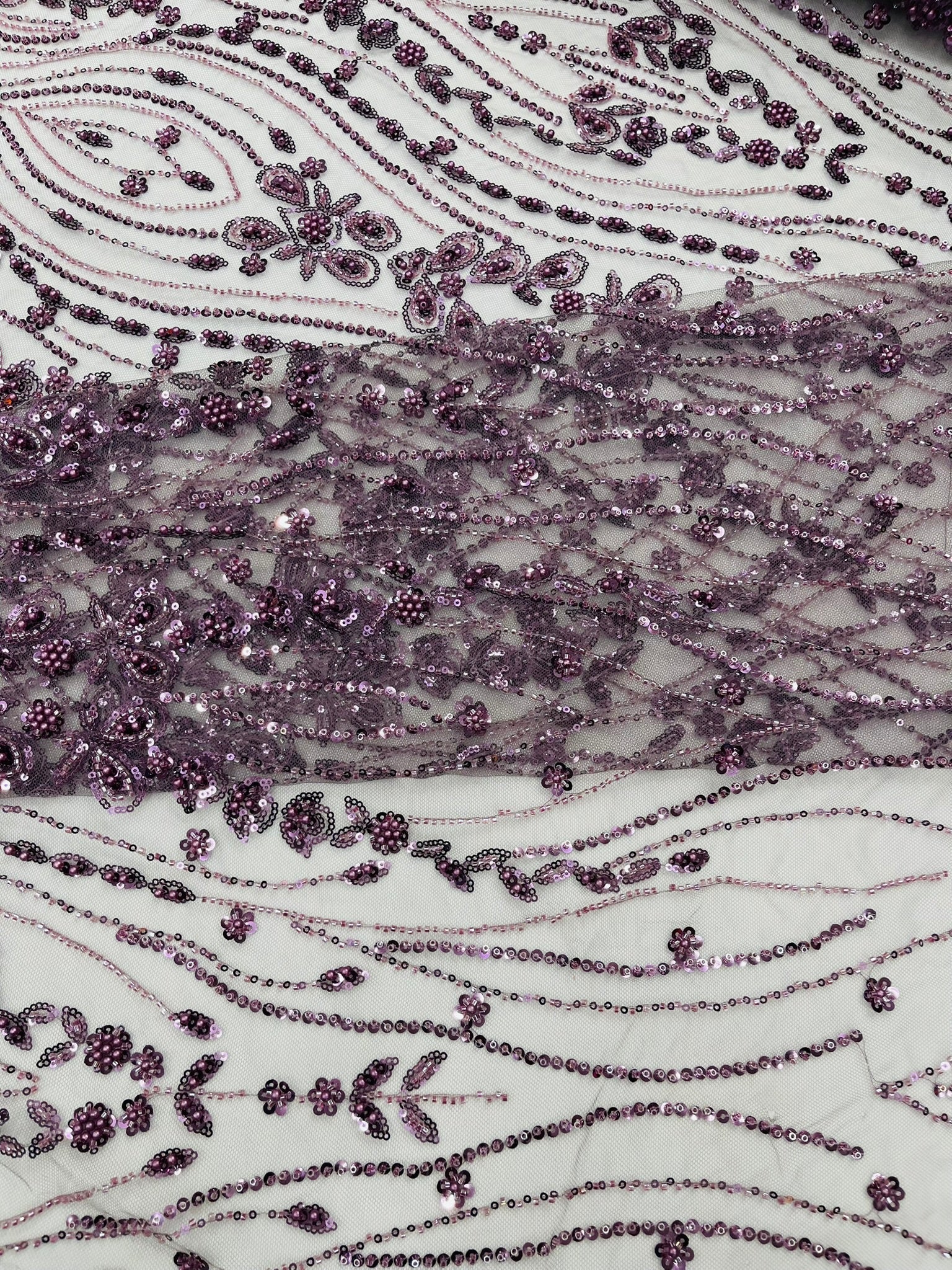 Modern Luxury Beaded Fabric Embroidered on a Mesh Lace 54” Wide| New Creations Fabric & Foam Inc. - New Creations Fabric & Foam Inc