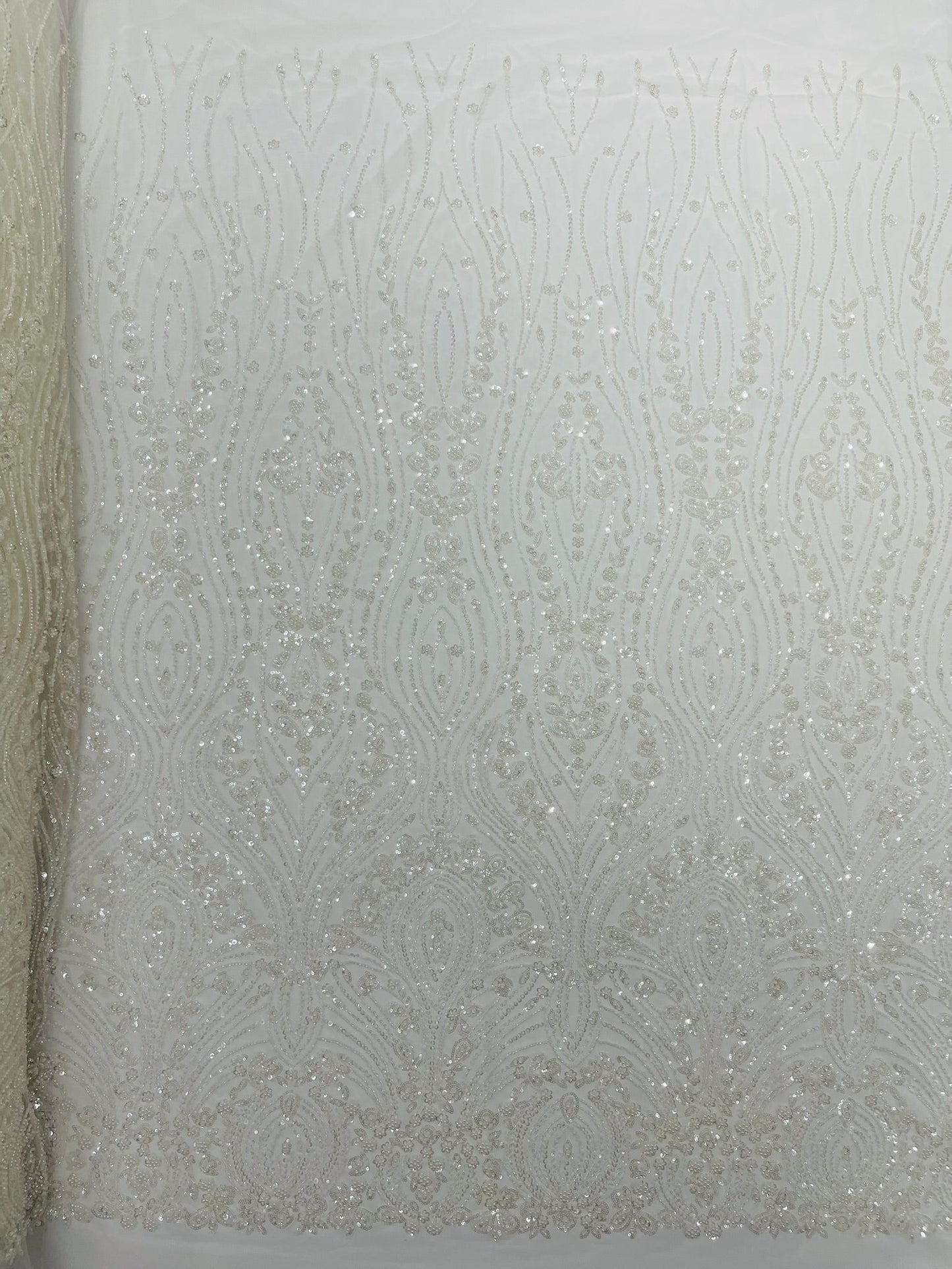 Modern Luxury Beaded Fabric Embroidered on a Mesh Lace 54” Wide| New Creations Fabric & Foam Inc. - New Creations Fabric & Foam Inc