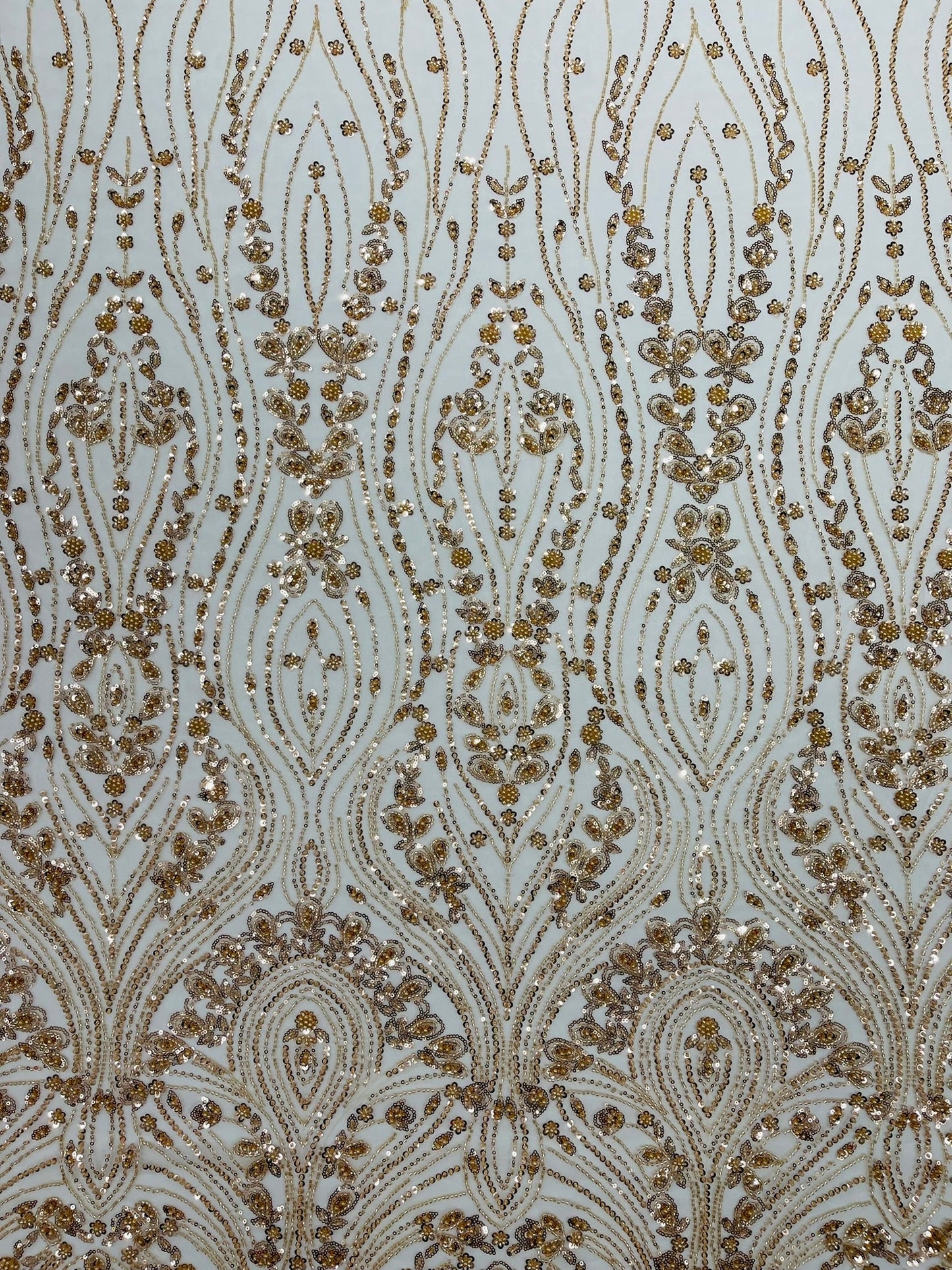 Modern Luxury Beaded Fabric Embroidered on a Mesh Lace 54” Wide| New Creations Fabric & Foam Inc. - New Creations Fabric & Foam Inc