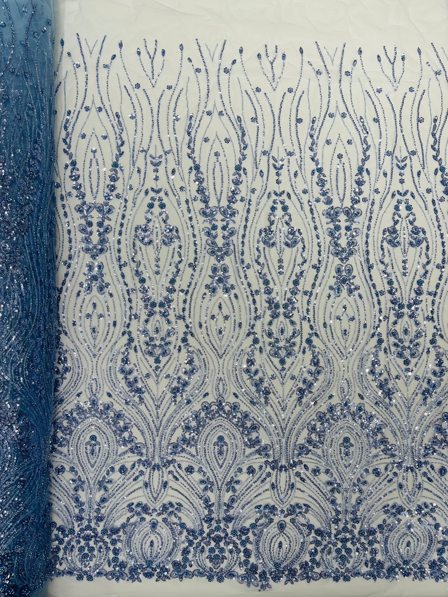 Modern Luxury Beaded Fabric Embroidered on a Mesh Lace 54” Wide| New Creations Fabric & Foam Inc. - New Creations Fabric & Foam Inc