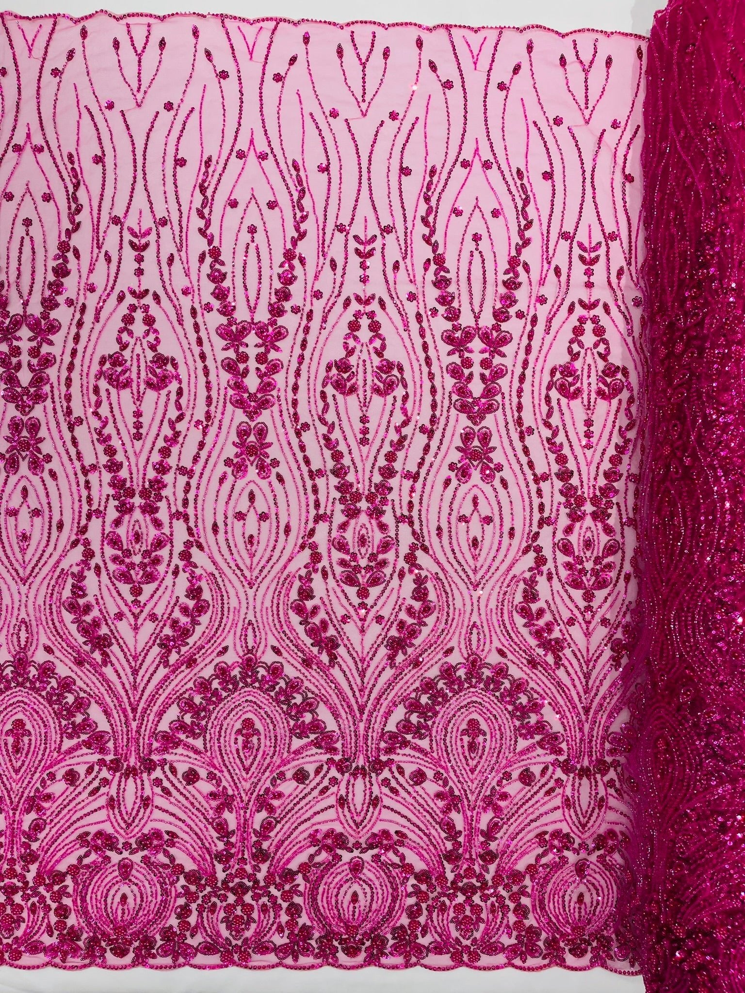 Modern Luxury Beaded Fabric Embroidered on a Mesh Lace 54” Wide| New Creations Fabric & Foam Inc. - New Creations Fabric & Foam Inc