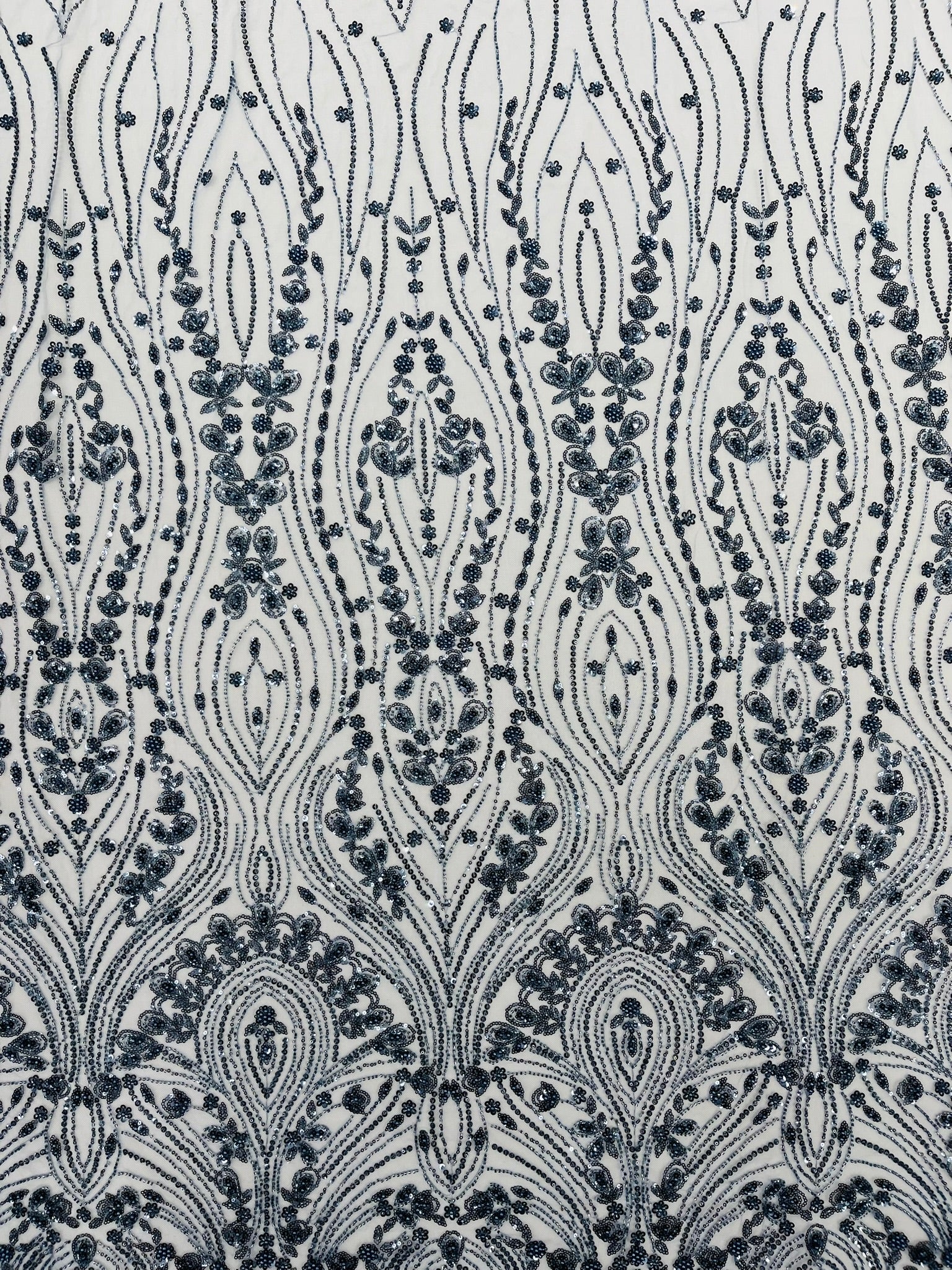 Modern Luxury Beaded Fabric Embroidered on a Mesh Lace 54” Wide| New Creations Fabric & Foam Inc. - New Creations Fabric & Foam Inc