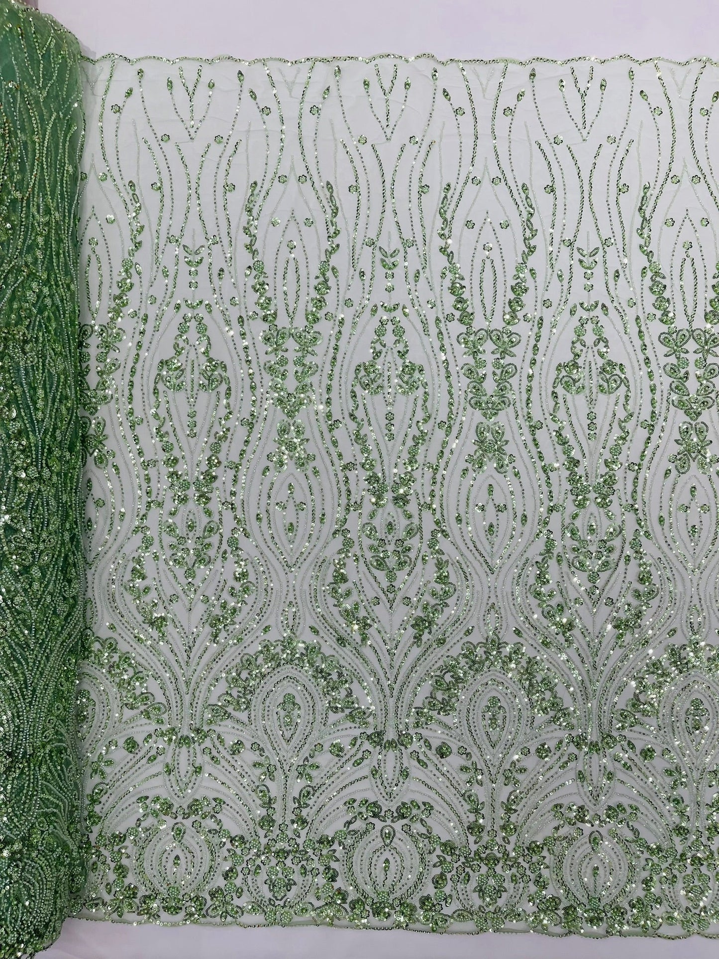 Modern Luxury Beaded Fabric Embroidered on a Mesh Lace 54” Wide| New Creations Fabric & Foam Inc. - New Creations Fabric & Foam Inc