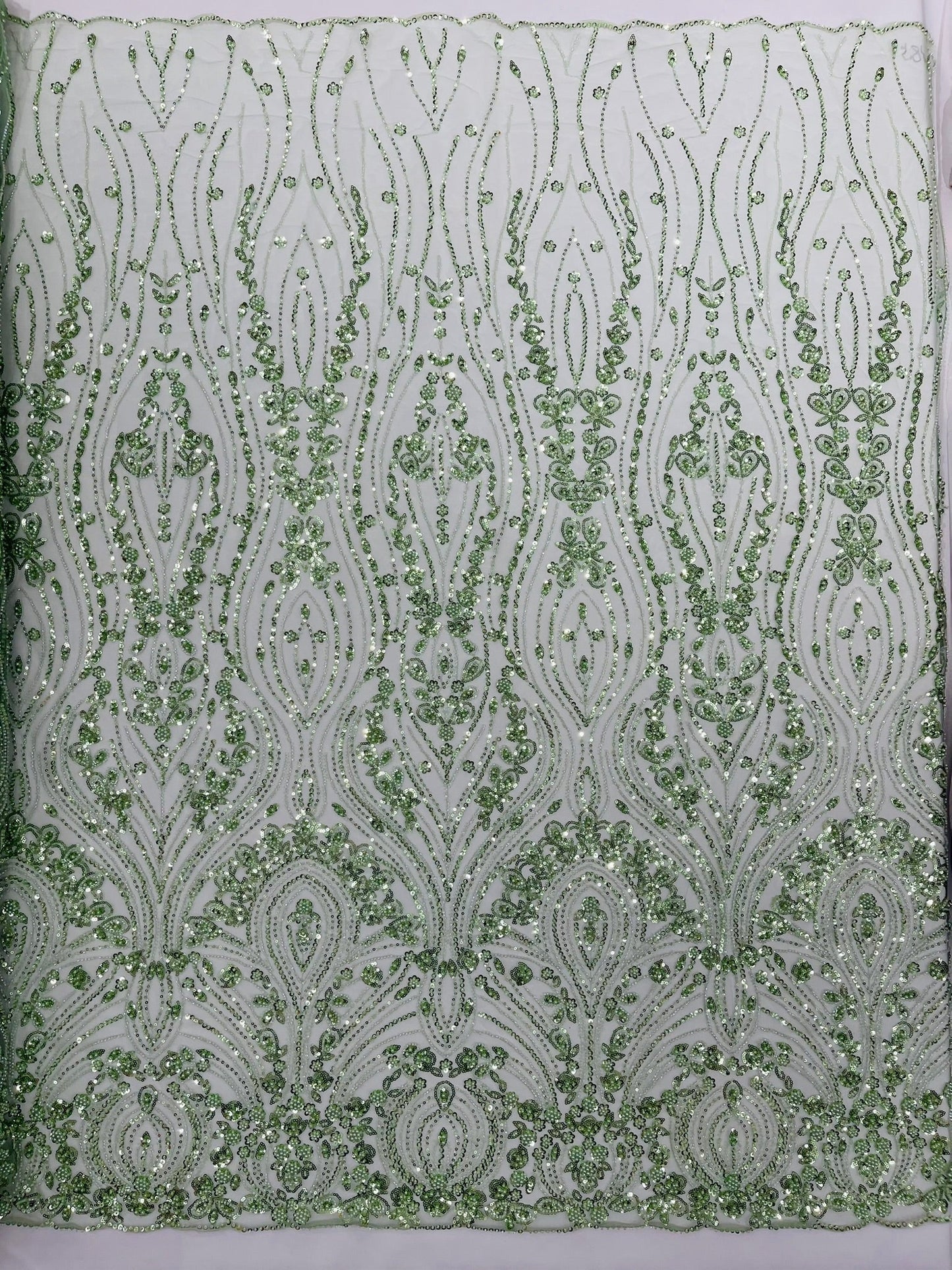 Modern Luxury Beaded Fabric Embroidered on a Mesh Lace 54” Wide| New Creations Fabric & Foam Inc. - New Creations Fabric & Foam Inc