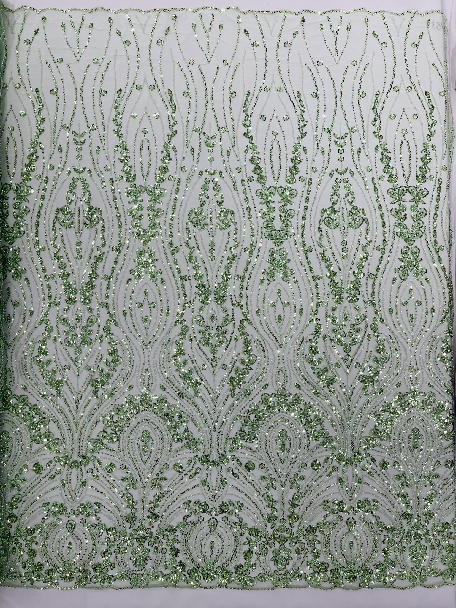 Modern Luxury Beaded Fabric Embroidered on a Mesh Lace 54” Wide| New Creations Fabric & Foam Inc. - New Creations Fabric & Foam Inc