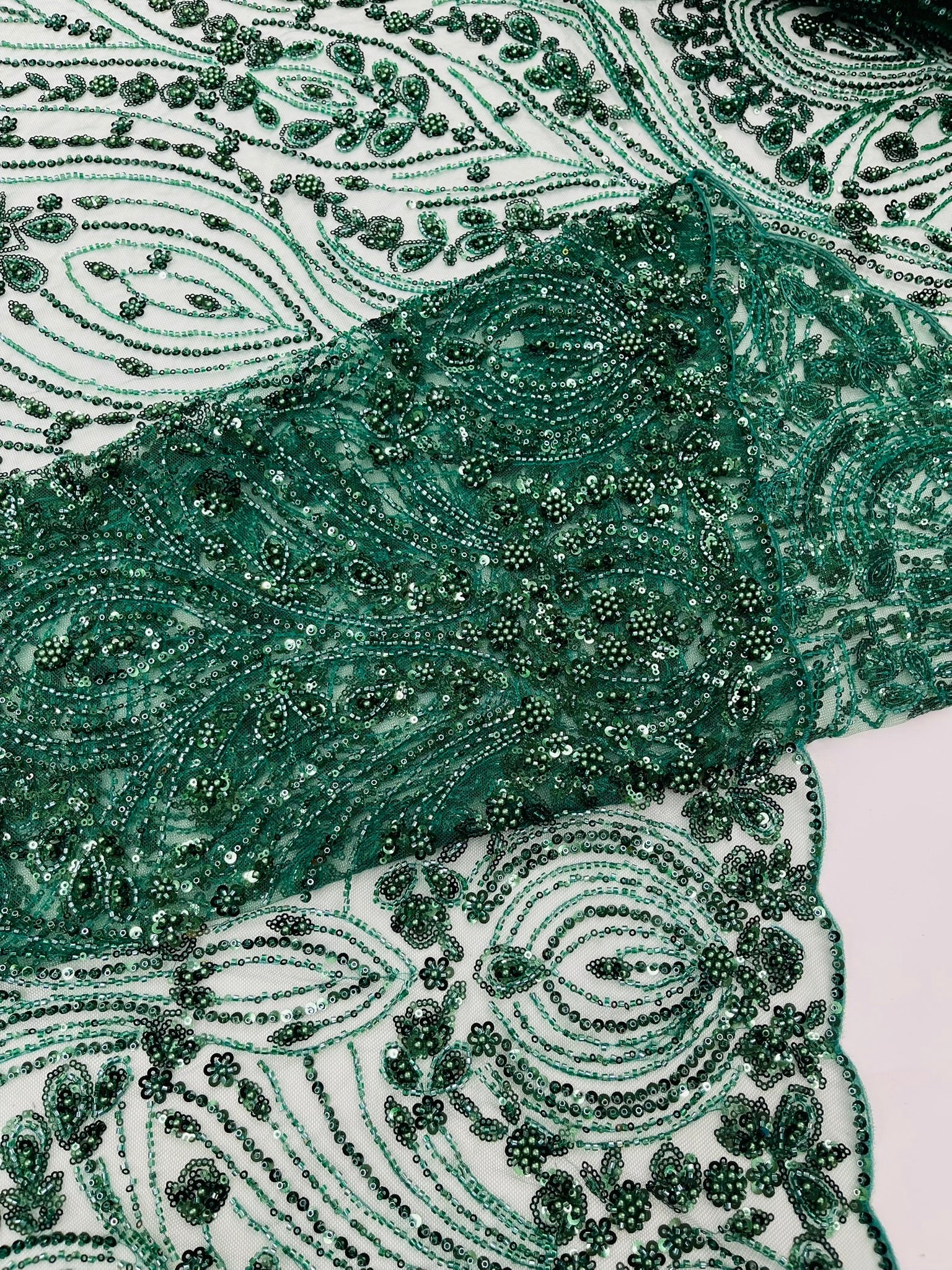 Modern Luxury Beaded Fabric Embroidered on a Mesh Lace 54” Wide| New Creations Fabric & Foam Inc. - New Creations Fabric & Foam Inc