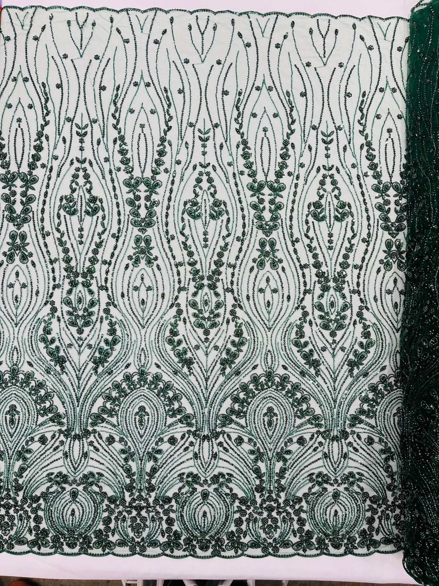 Modern Luxury Beaded Fabric Embroidered on a Mesh Lace 54” Wide| New Creations Fabric & Foam Inc. - New Creations Fabric & Foam Inc