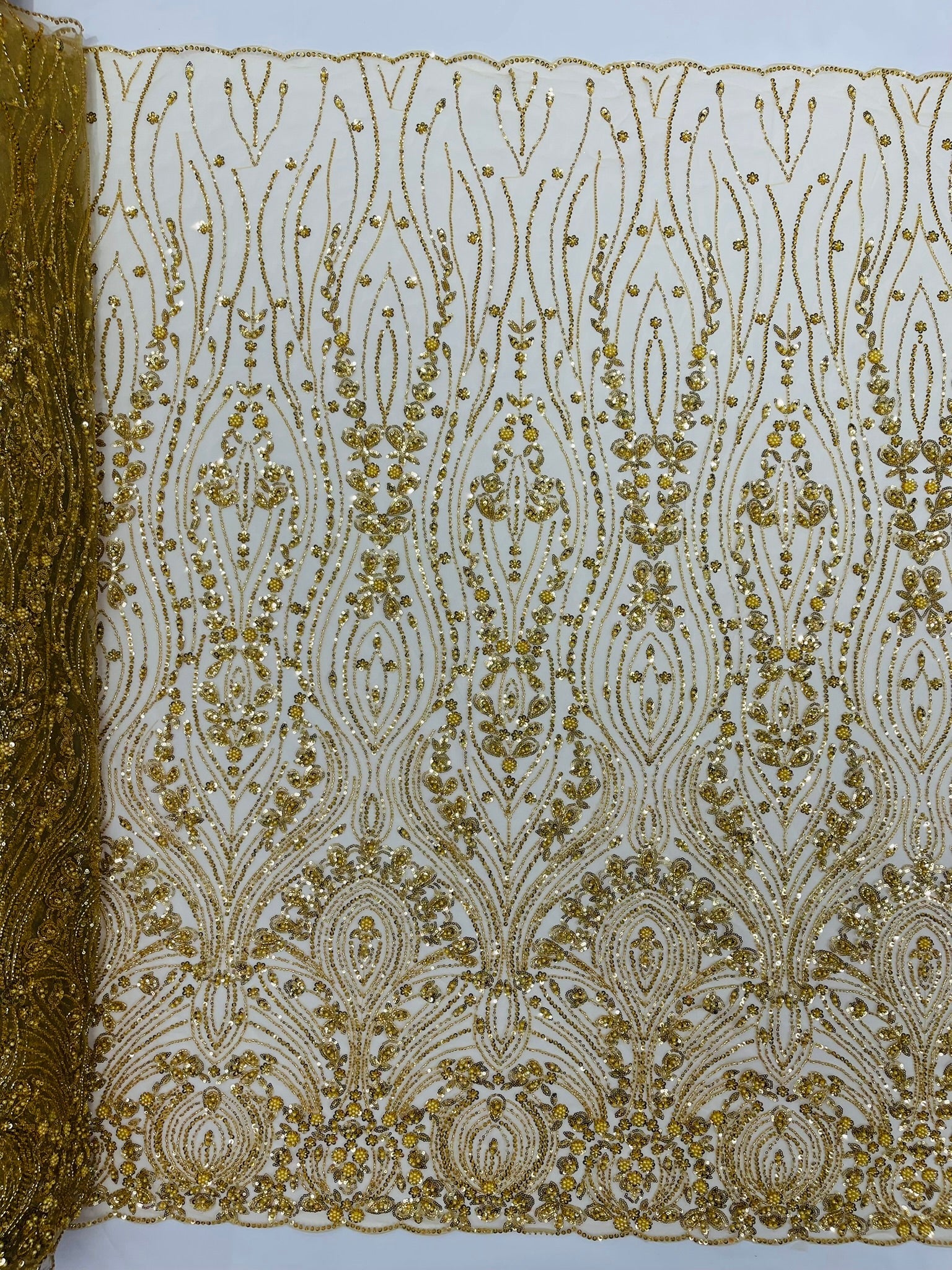 Modern Luxury Beaded Fabric Embroidered on a Mesh Lace 54” Wide| New Creations Fabric & Foam Inc. - New Creations Fabric & Foam Inc