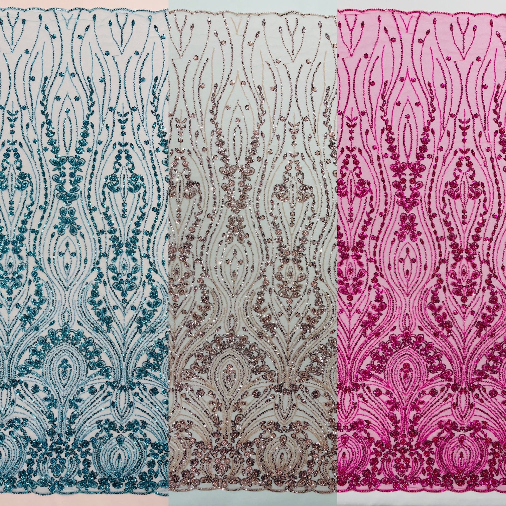 Modern Luxury Beaded Fabric Embroidered on a Mesh Lace 54” Wide| New Creations Fabric & Foam Inc. - New Creations Fabric & Foam Inc