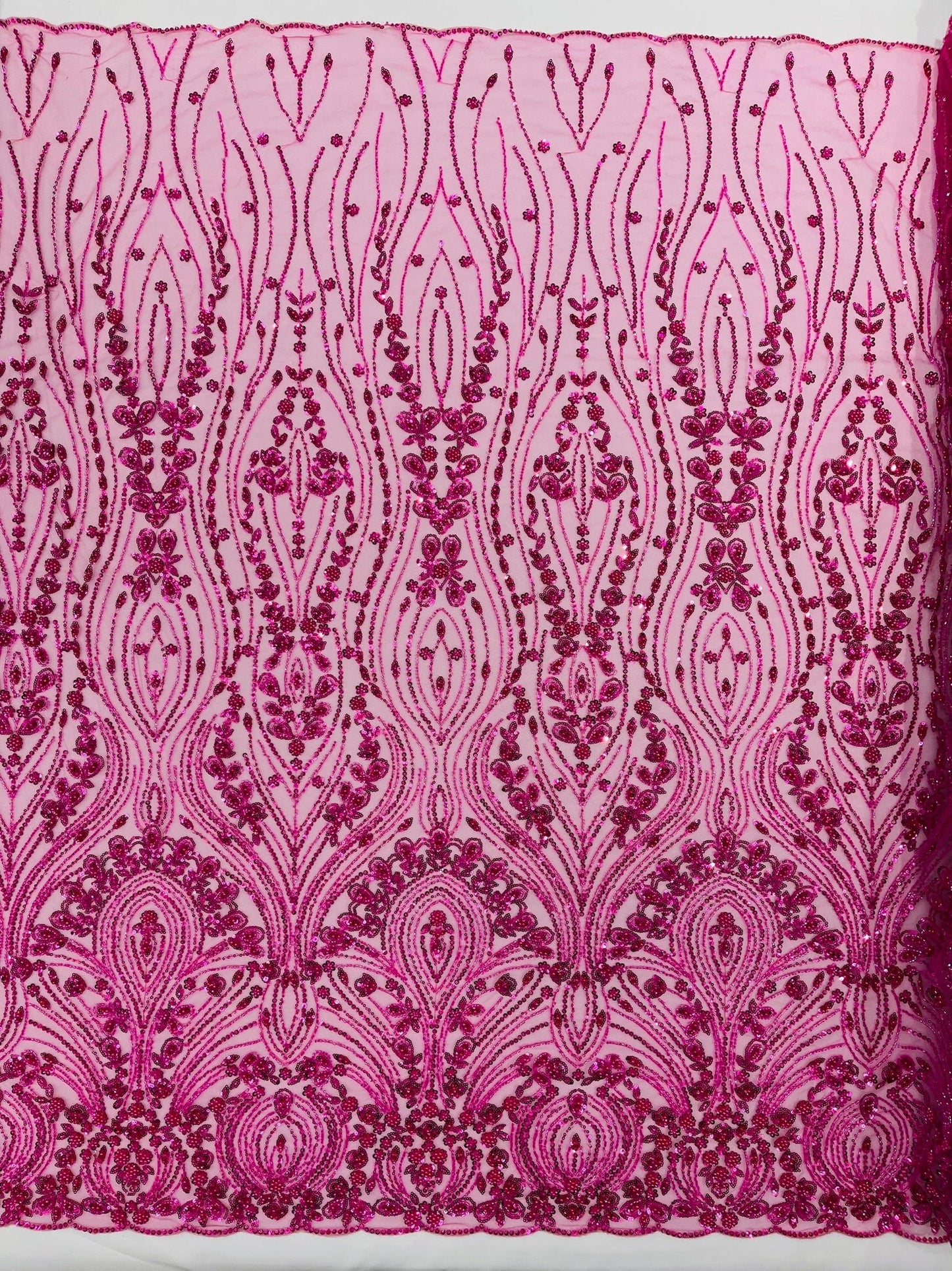 Modern Luxury Beaded Fabric Embroidered on a Mesh Lace 54” Wide| New Creations Fabric & Foam Inc. - New Creations Fabric & Foam Inc