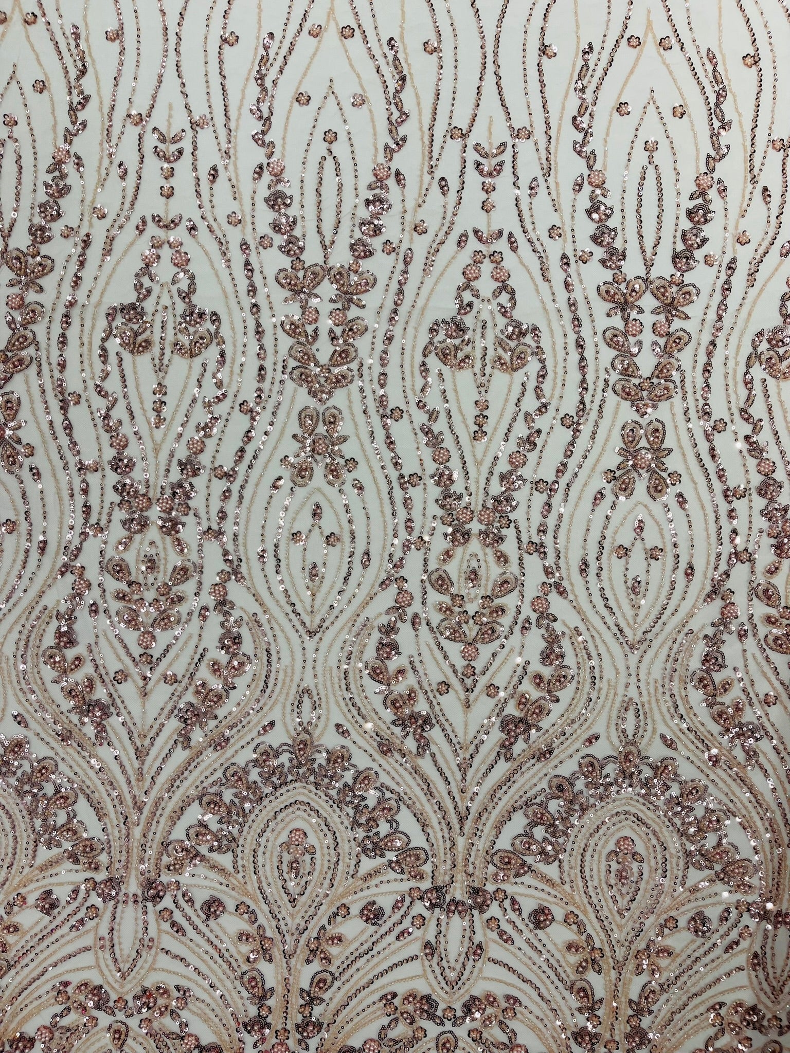 Modern Luxury Beaded Fabric Embroidered on a Mesh Lace 54” Wide| New Creations Fabric & Foam Inc. - New Creations Fabric & Foam Inc