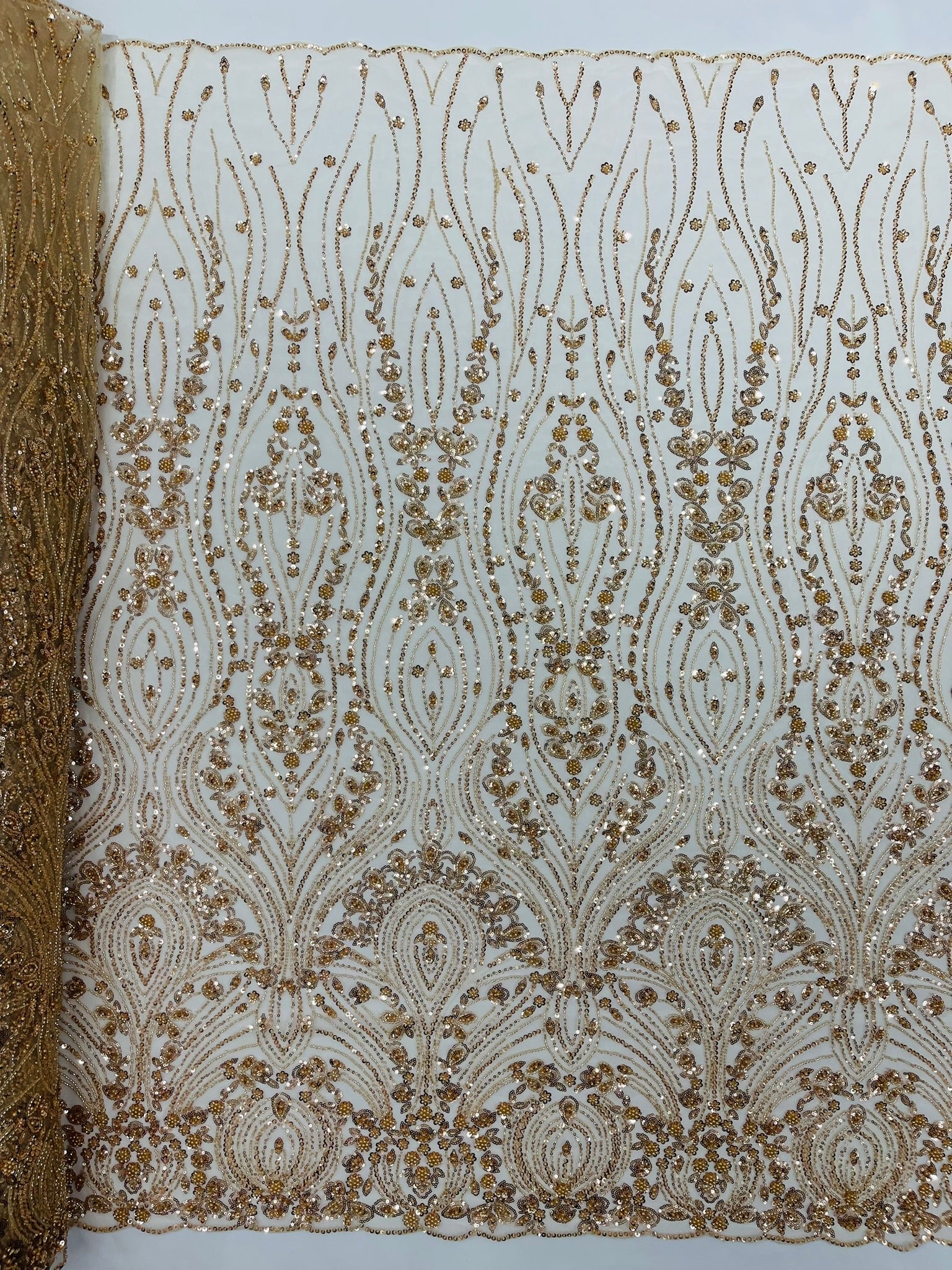Modern Luxury Beaded Fabric Embroidered on a Mesh Lace 54” Wide| New Creations Fabric & Foam Inc. - New Creations Fabric & Foam Inc