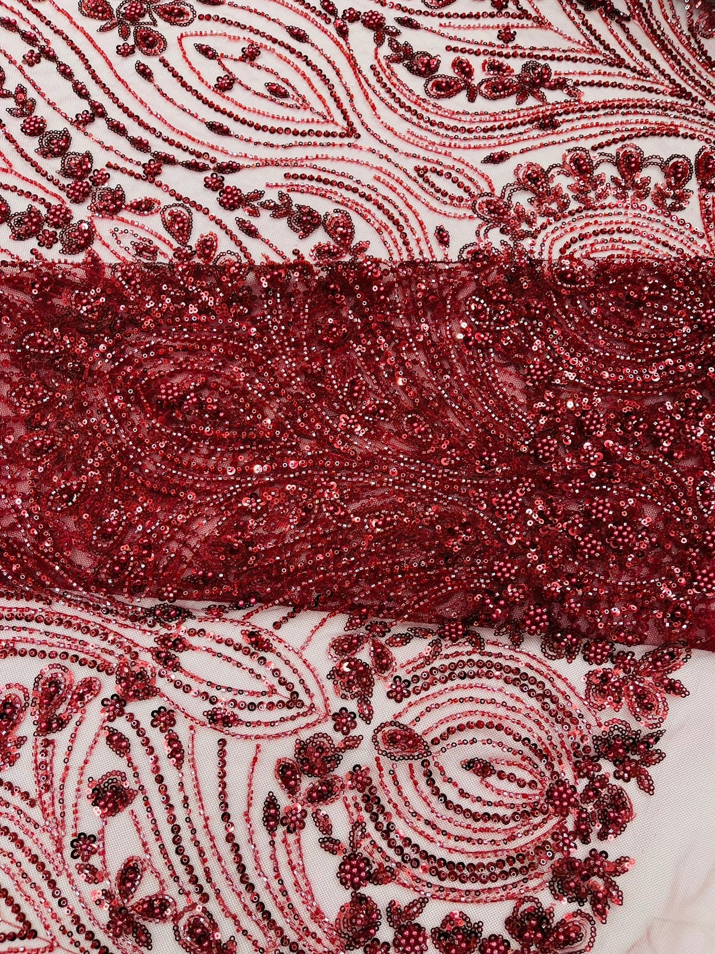 Modern Luxury Beaded Fabric Embroidered on a Mesh Lace 54” Wide| New Creations Fabric & Foam Inc. - New Creations Fabric & Foam Inc