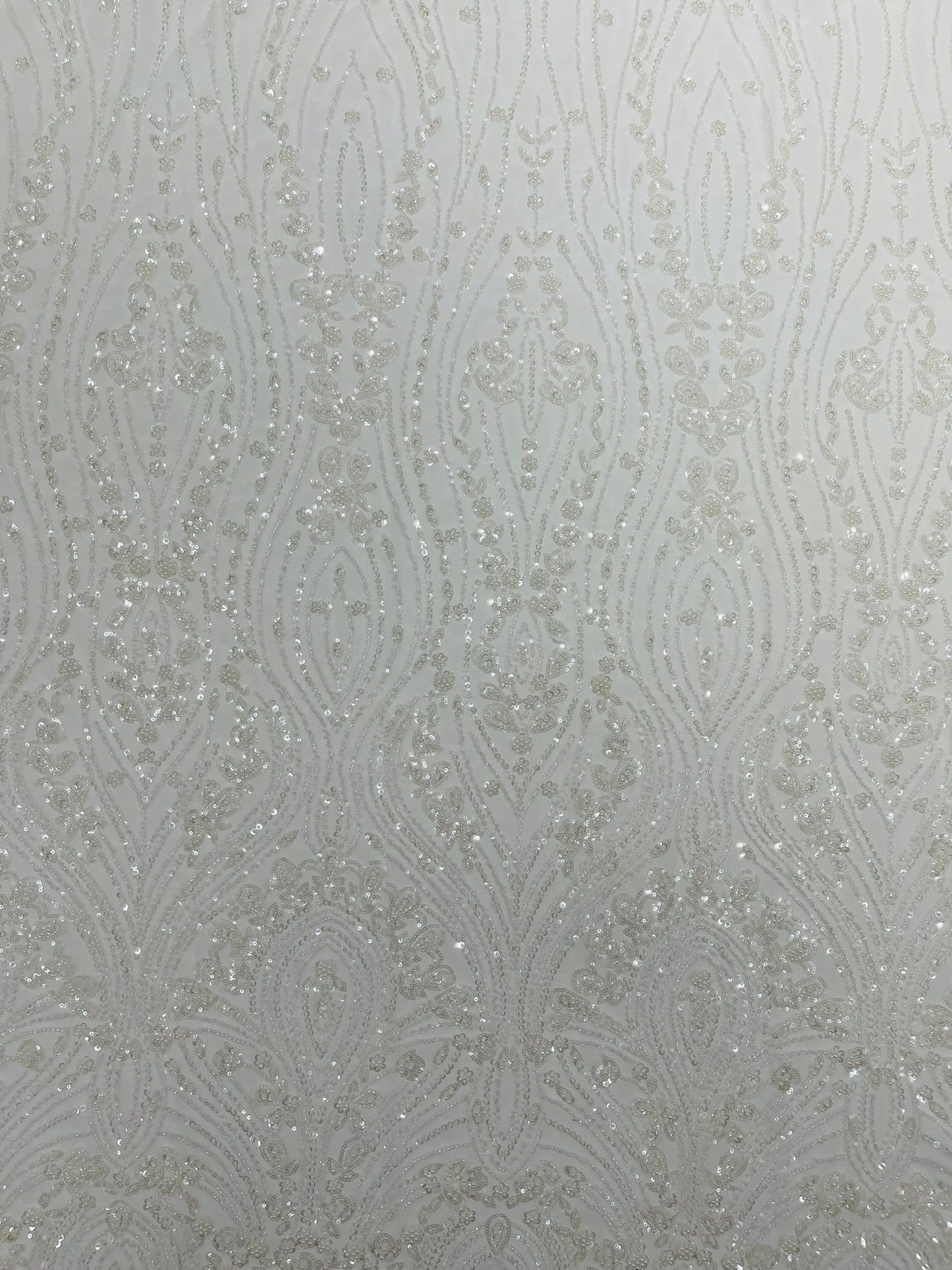 Modern Luxury Beaded Fabric Embroidered on a Mesh Lace 54” Wide| New Creations Fabric & Foam Inc. - New Creations Fabric & Foam Inc