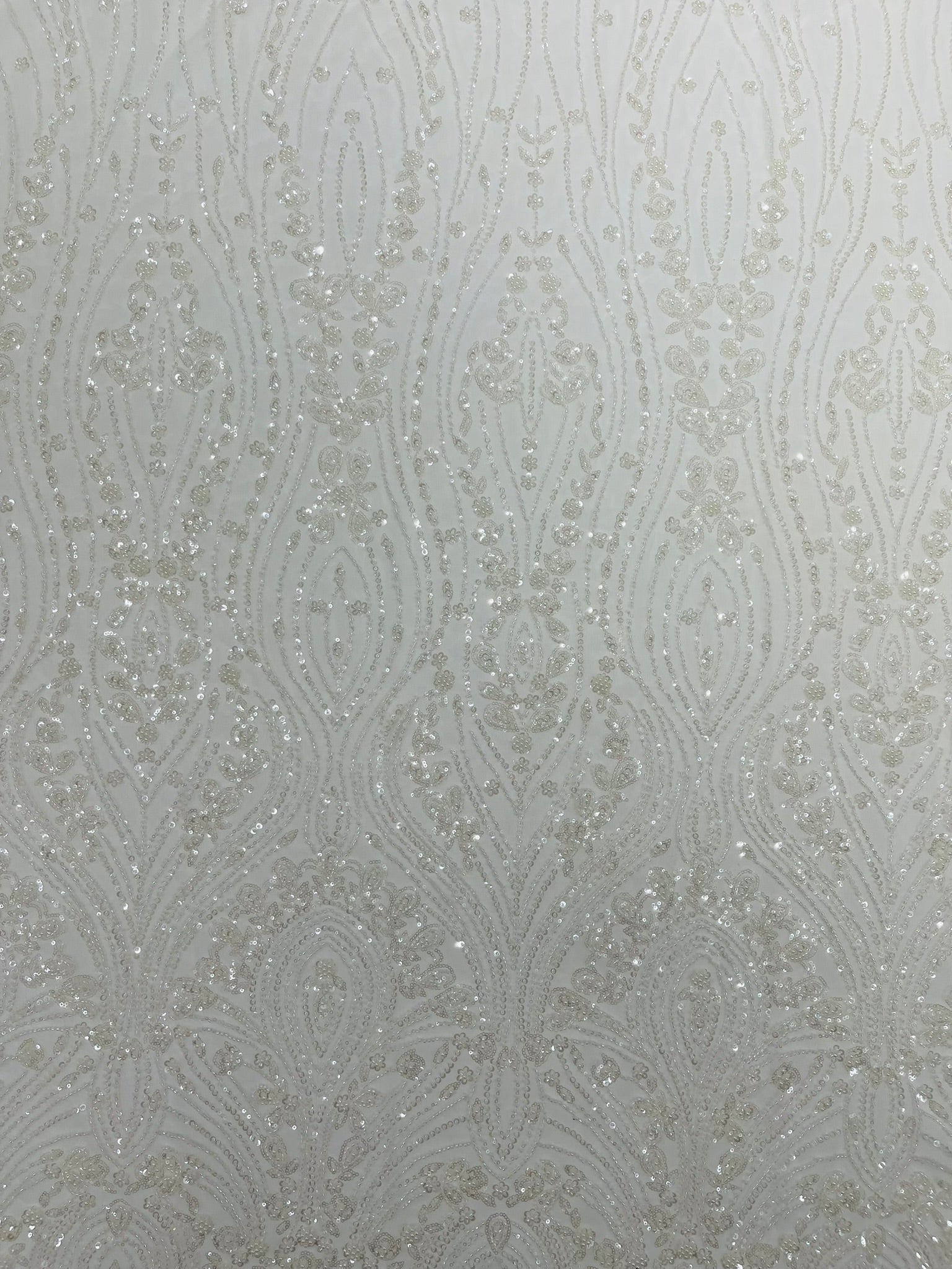Modern Luxury Beaded Fabric Embroidered on a Mesh Lace 54” Wide| New Creations Fabric & Foam Inc. - New Creations Fabric & Foam Inc