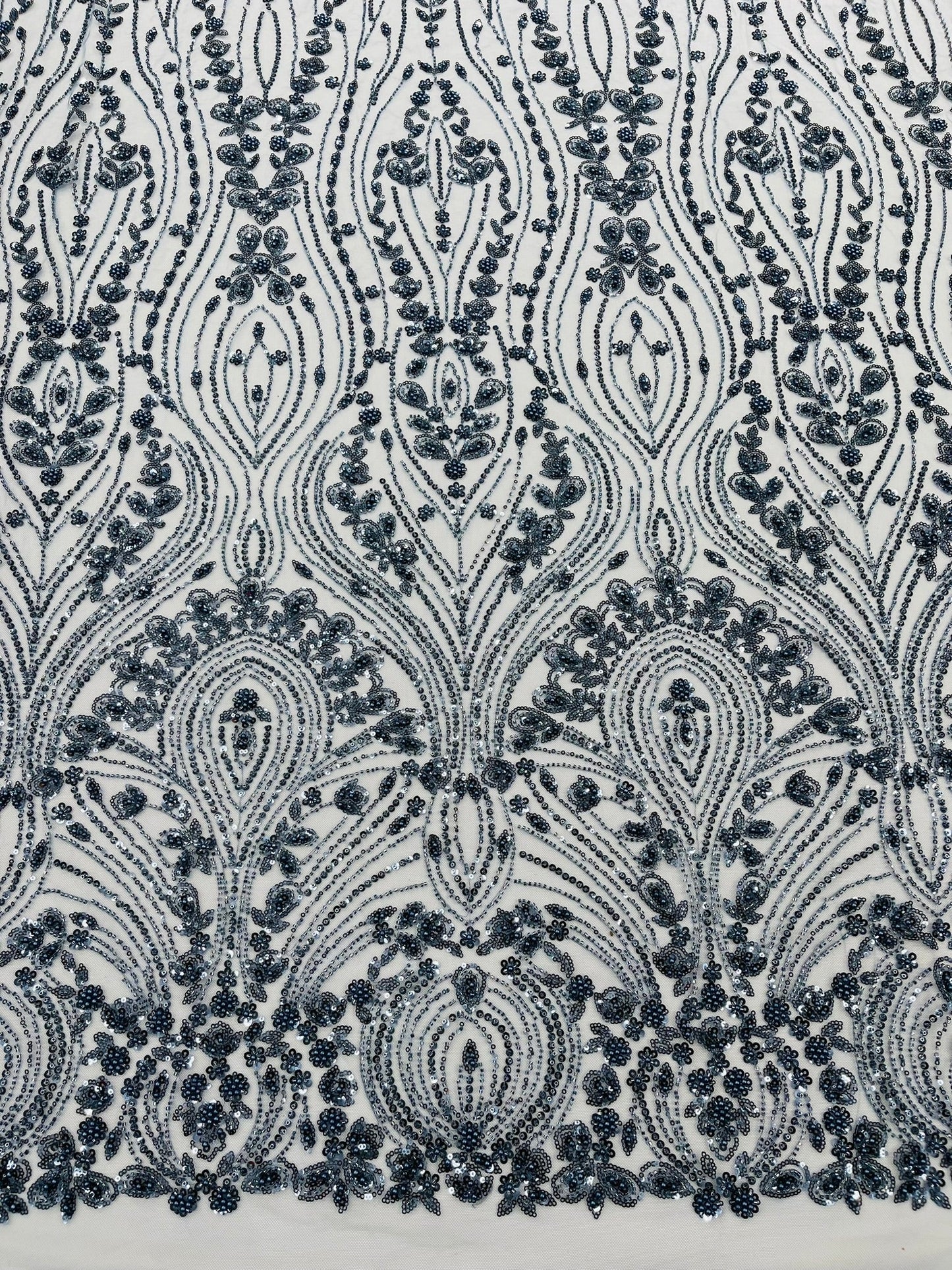 Modern Luxury Beaded Fabric Embroidered on a Mesh Lace 54” Wide| New Creations Fabric & Foam Inc. - New Creations Fabric & Foam Inc