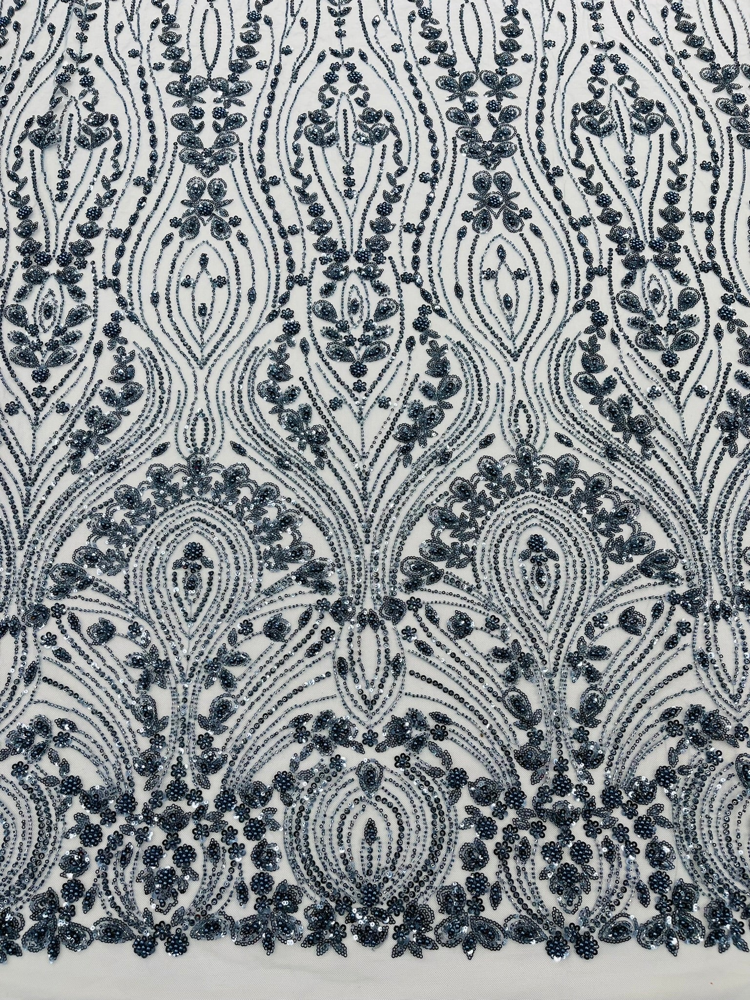 Modern Luxury Beaded Fabric Embroidered on a Mesh Lace 54” Wide| New Creations Fabric & Foam Inc. - New Creations Fabric & Foam Inc