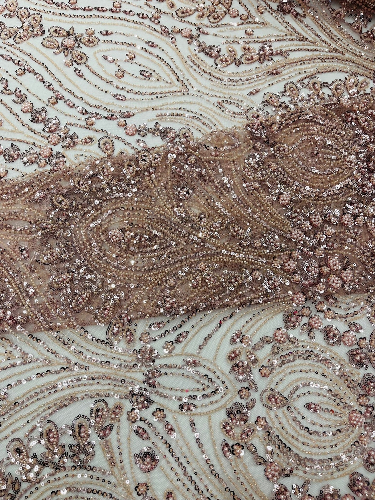 Modern Luxury Beaded Fabric Embroidered on a Mesh Lace 54” Wide| New Creations Fabric & Foam Inc. - New Creations Fabric & Foam Inc