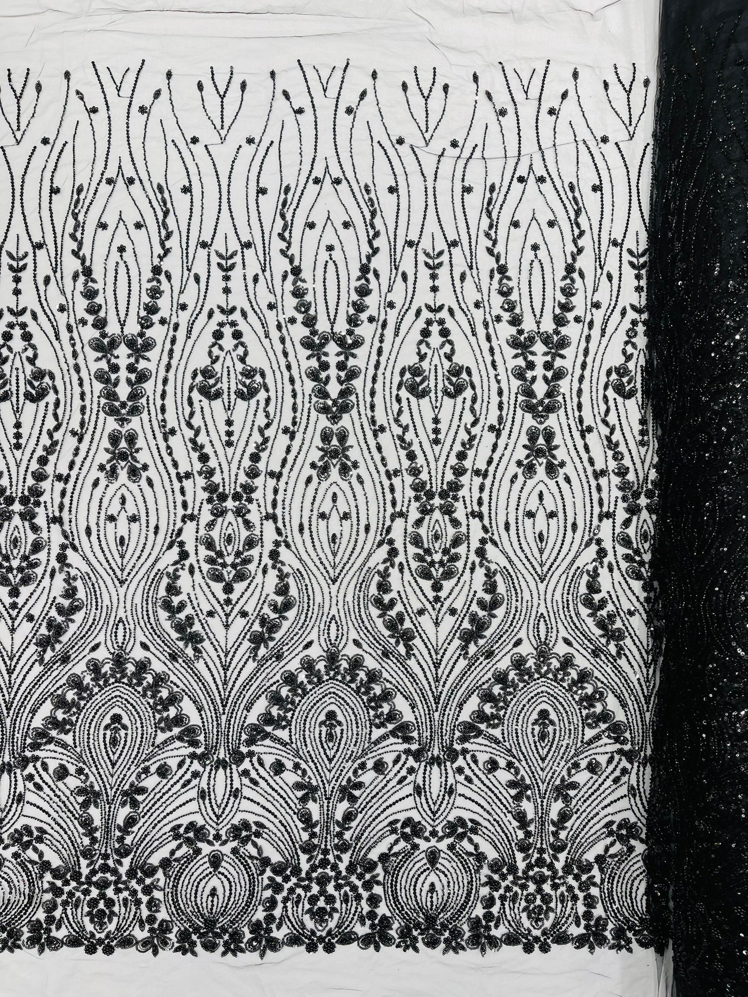 Modern Luxury Beaded Fabric Embroidered on a Mesh Lace 54” Wide| New Creations Fabric & Foam Inc. - New Creations Fabric & Foam Inc