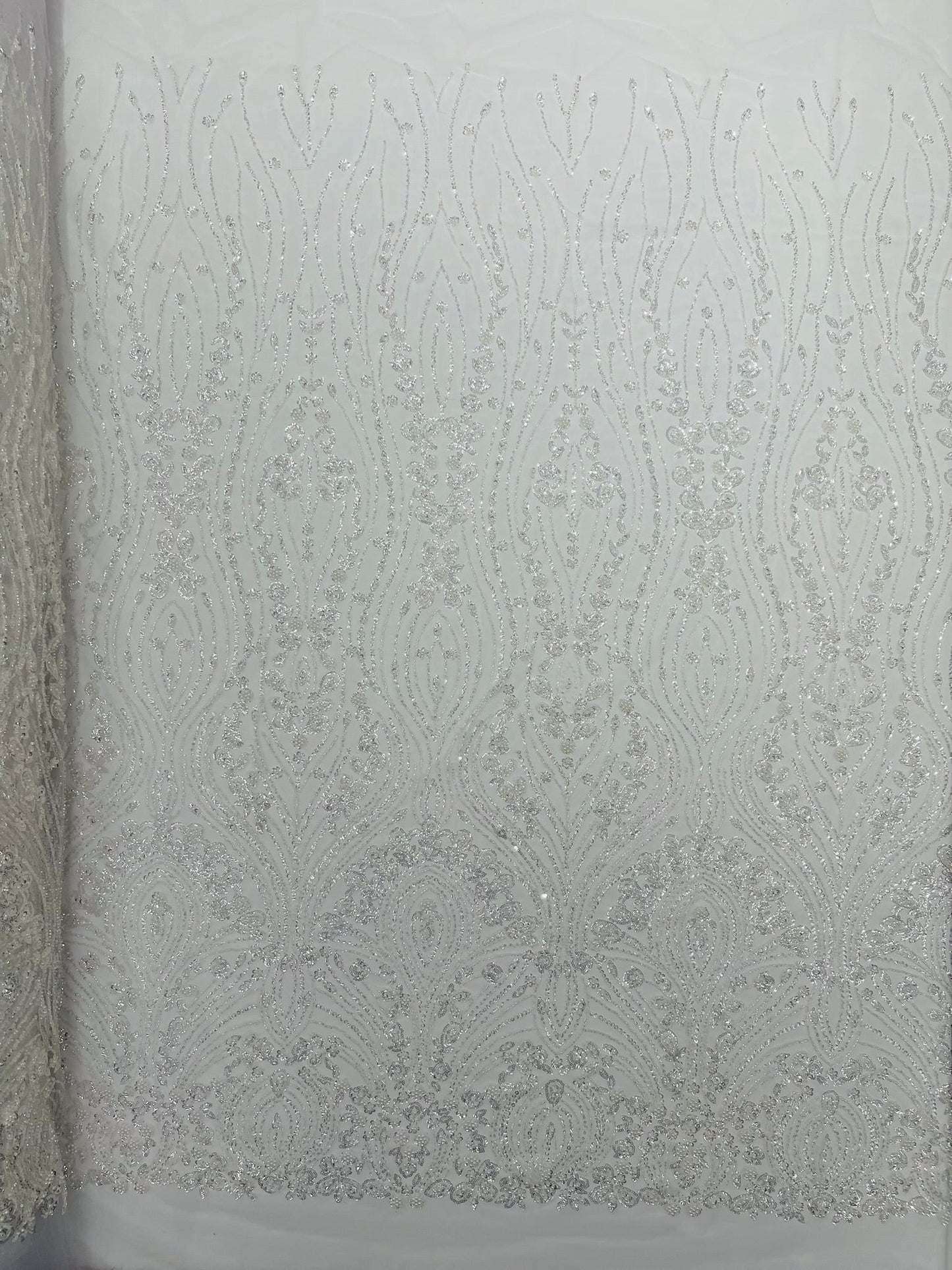 Modern Luxury Beaded Fabric Embroidered on a Mesh Lace 54” Wide| New Creations Fabric & Foam Inc. - New Creations Fabric & Foam Inc