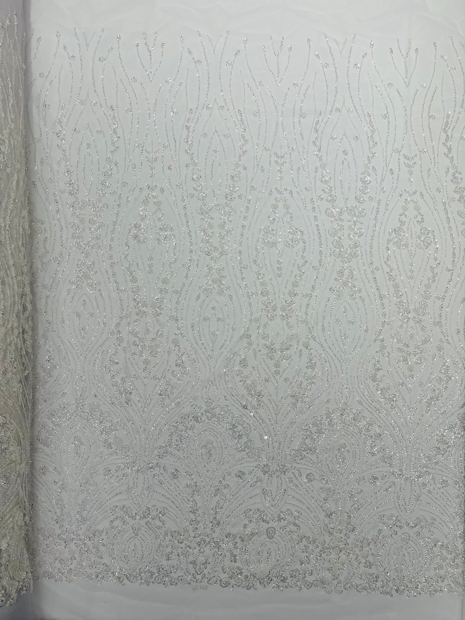 Modern Luxury Beaded Fabric Embroidered on a Mesh Lace 54” Wide| New Creations Fabric & Foam Inc. - New Creations Fabric & Foam Inc