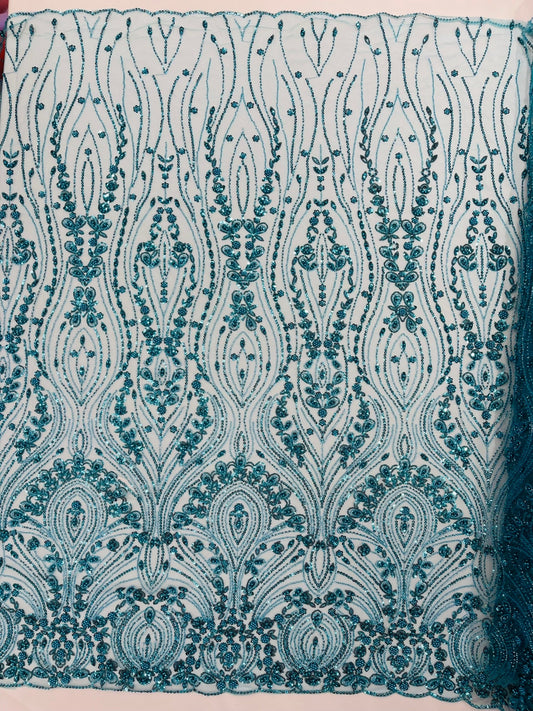 Modern Luxury Beaded Fabric Embroidered on a Mesh Lace 54” Wide| New Creations Fabric & Foam Inc. - New Creations Fabric & Foam Inc